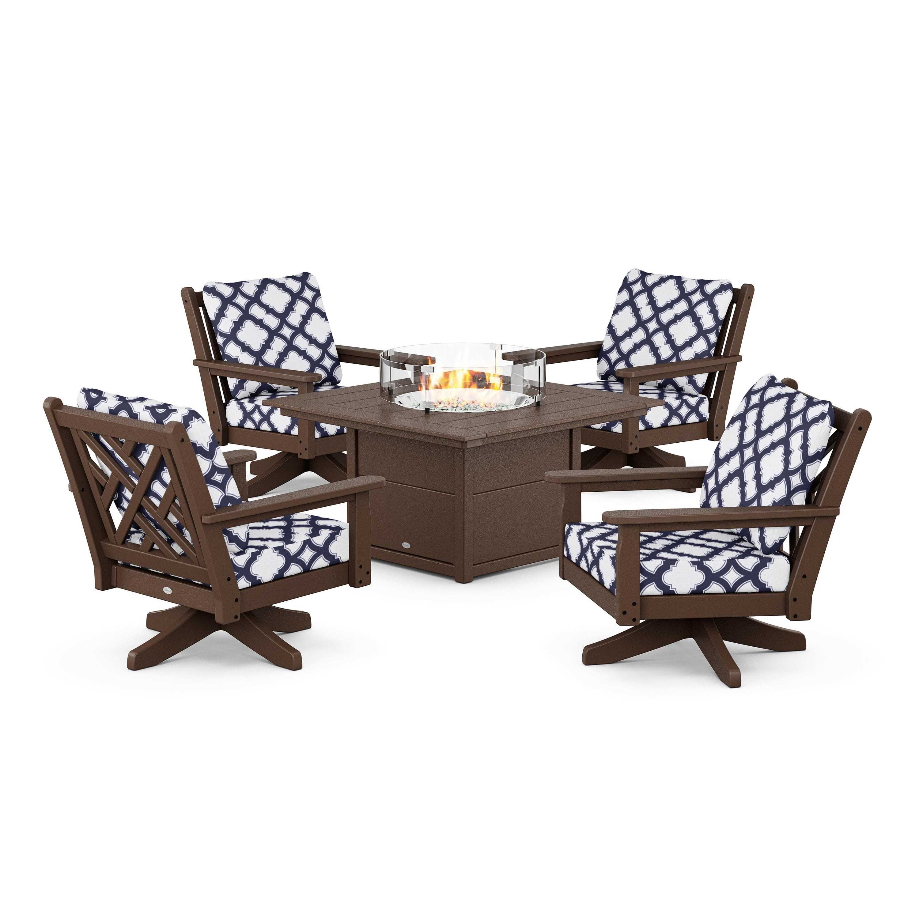 Chippendale 5-Piece Deep Seating Swivel Conversation Set with Fire Pit Table