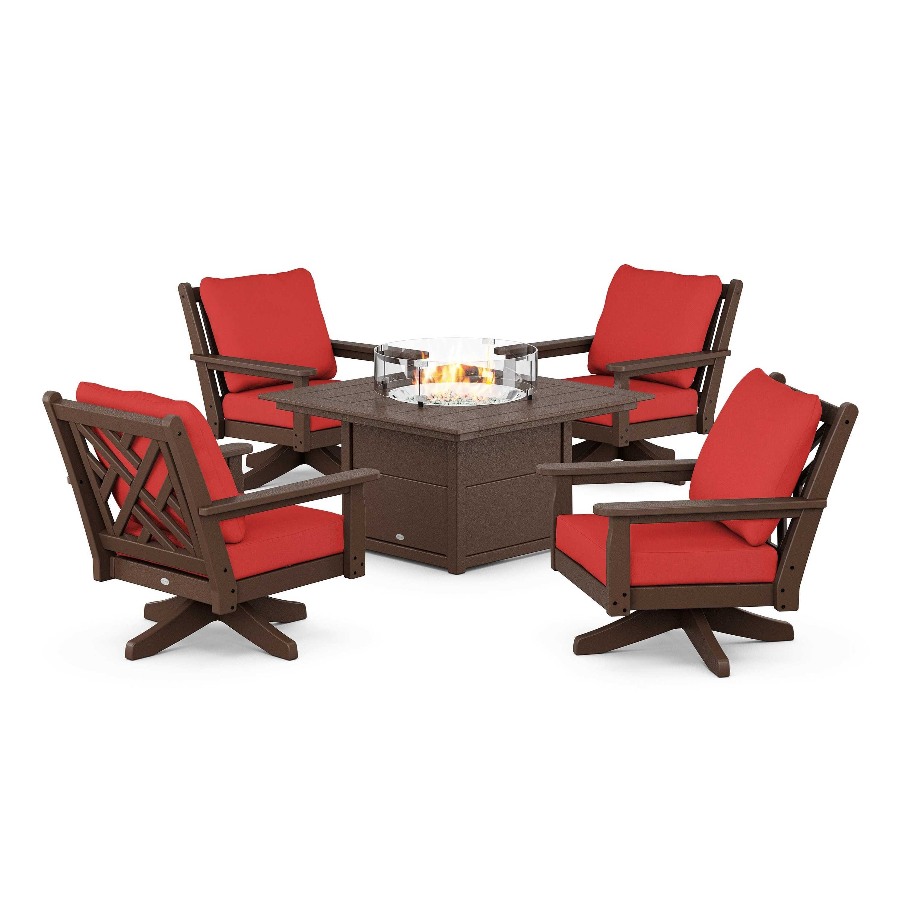 Chippendale 5-Piece Deep Seating Swivel Conversation Set with Fire Pit Table