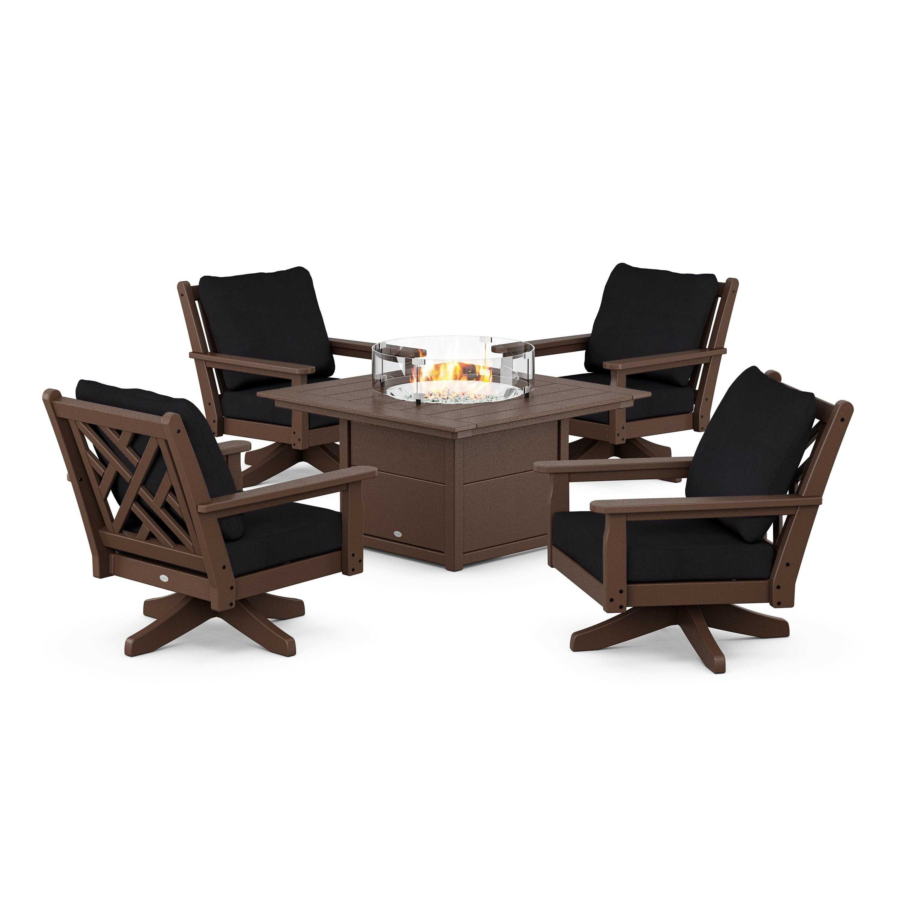 Chippendale 5-Piece Deep Seating Swivel Conversation Set with Fire Pit Table