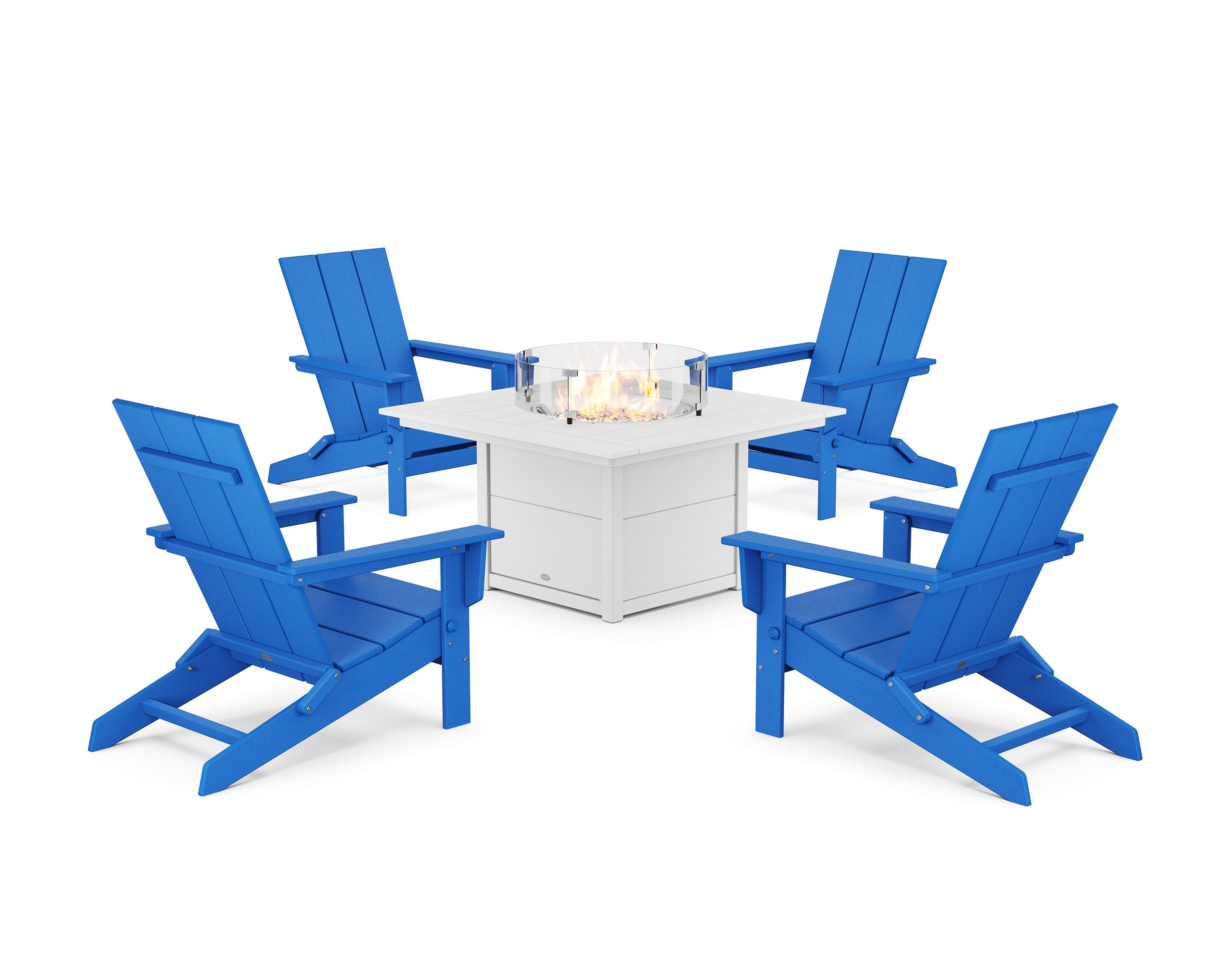 5-Piece Modern Studio Folding Adirondack Conversation Set with Fire Pit Table
