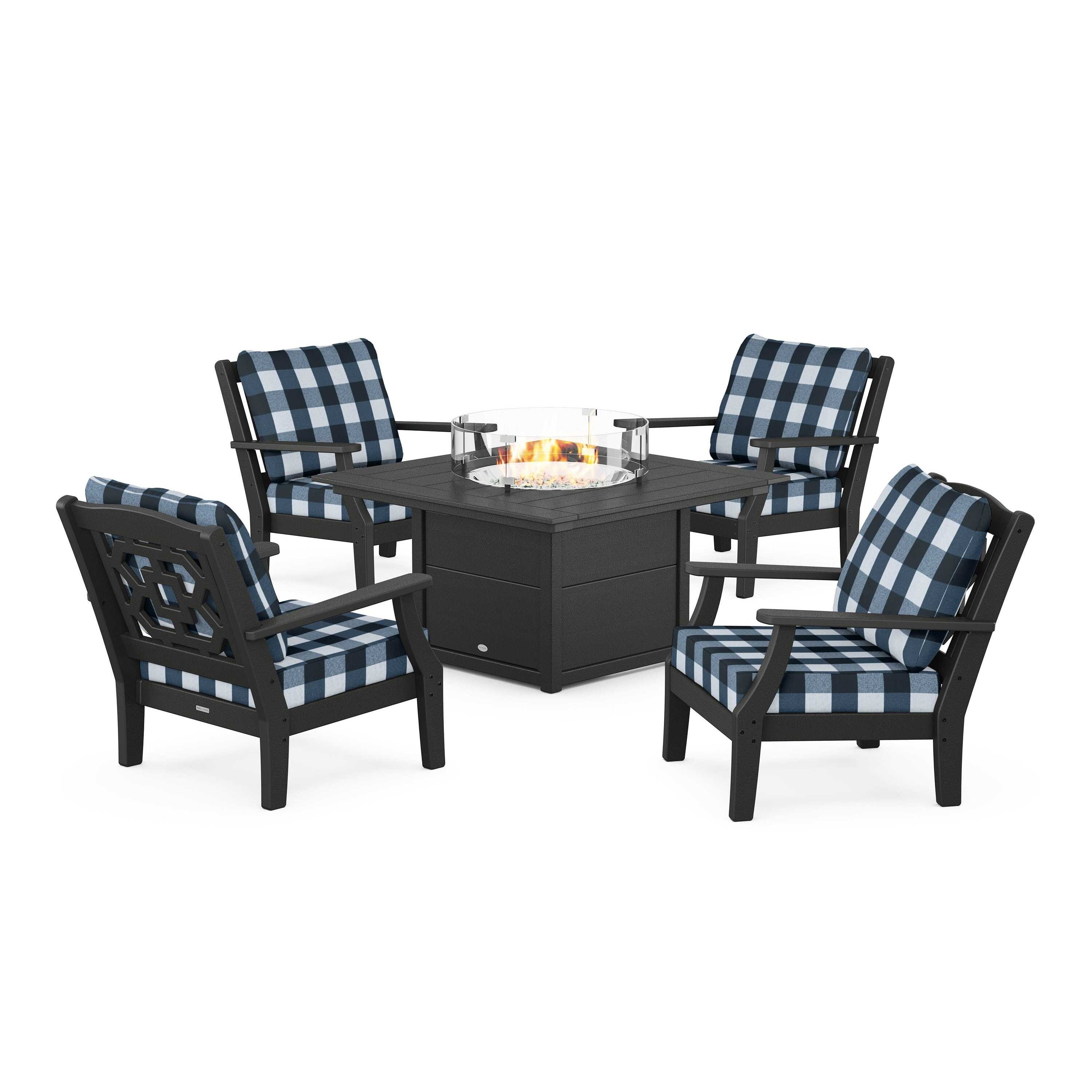 Chinoiserie 5-Piece Deep Seating Set with Fire Pit Table