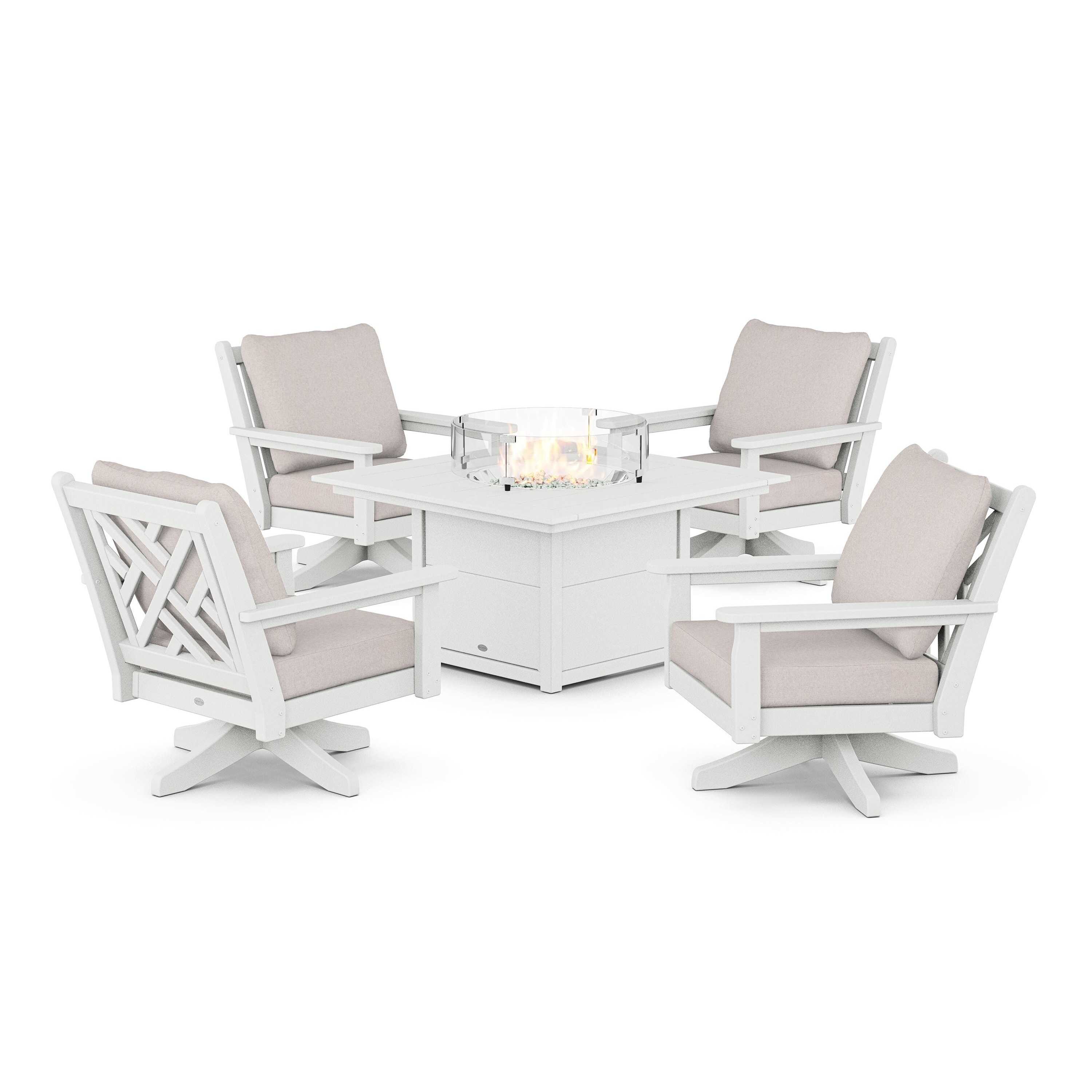 Chippendale 5-Piece Deep Seating Swivel Conversation Set with Fire Pit Table