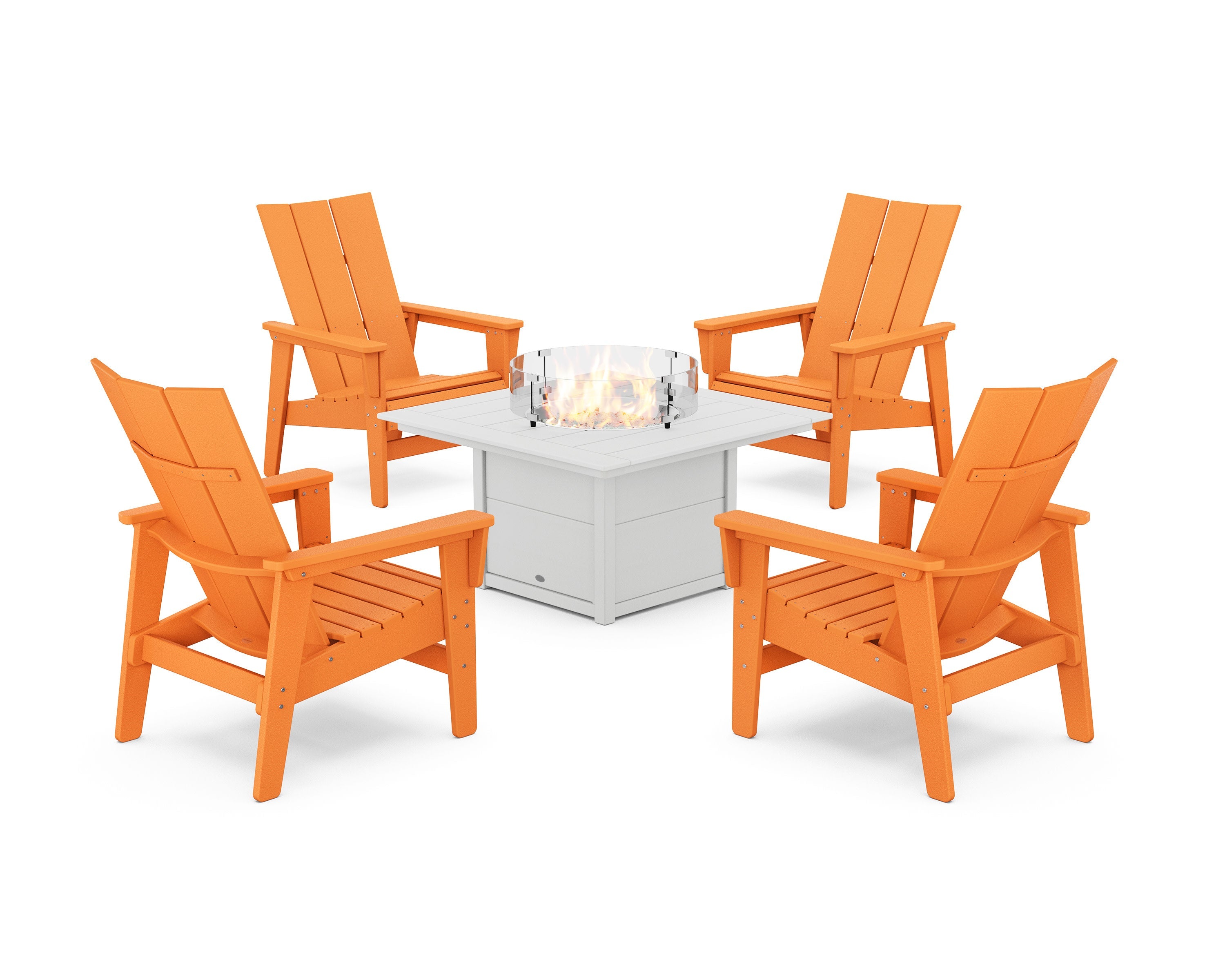 5-Piece Modern Grand Upright Adirondack Conversation Set with Fire Pit Table
