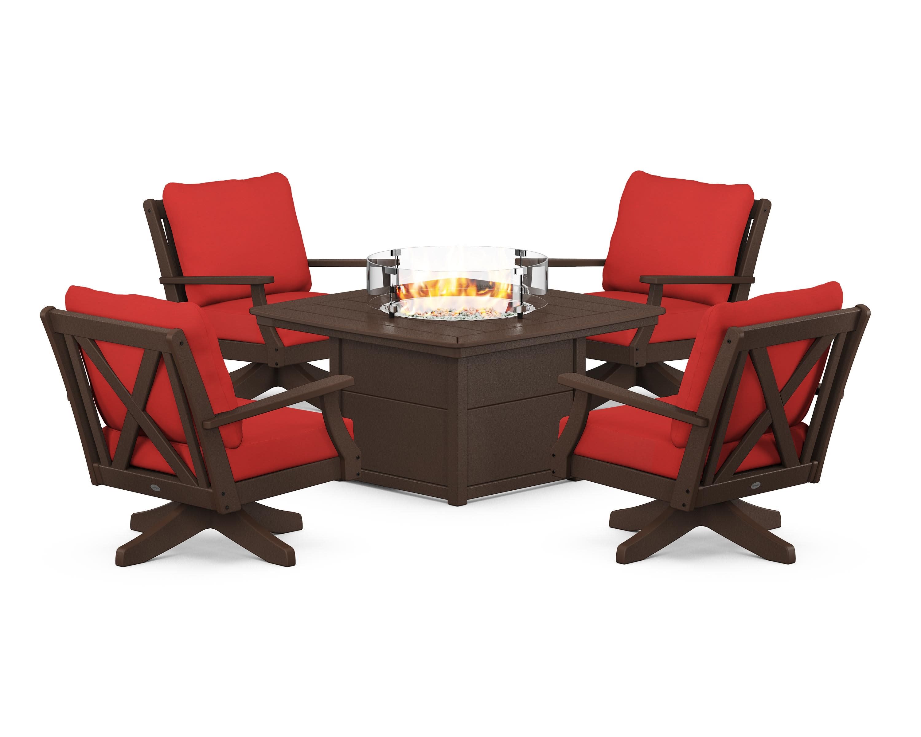 Braxton 5-Piece Deep Seating Swivel Conversation Set with Fire Pit Table