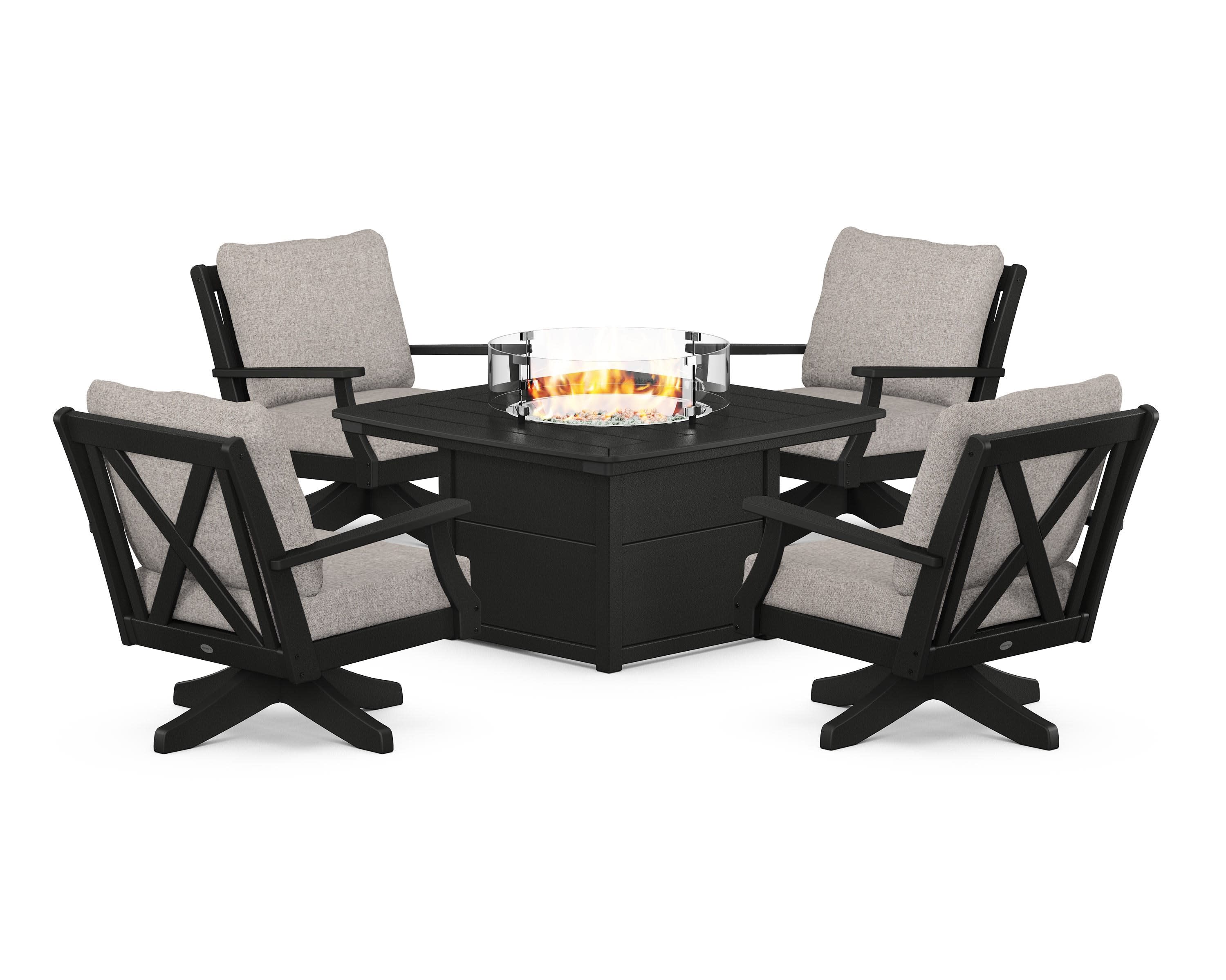 Braxton 5-Piece Deep Seating Swivel Conversation Set with Fire Pit Table