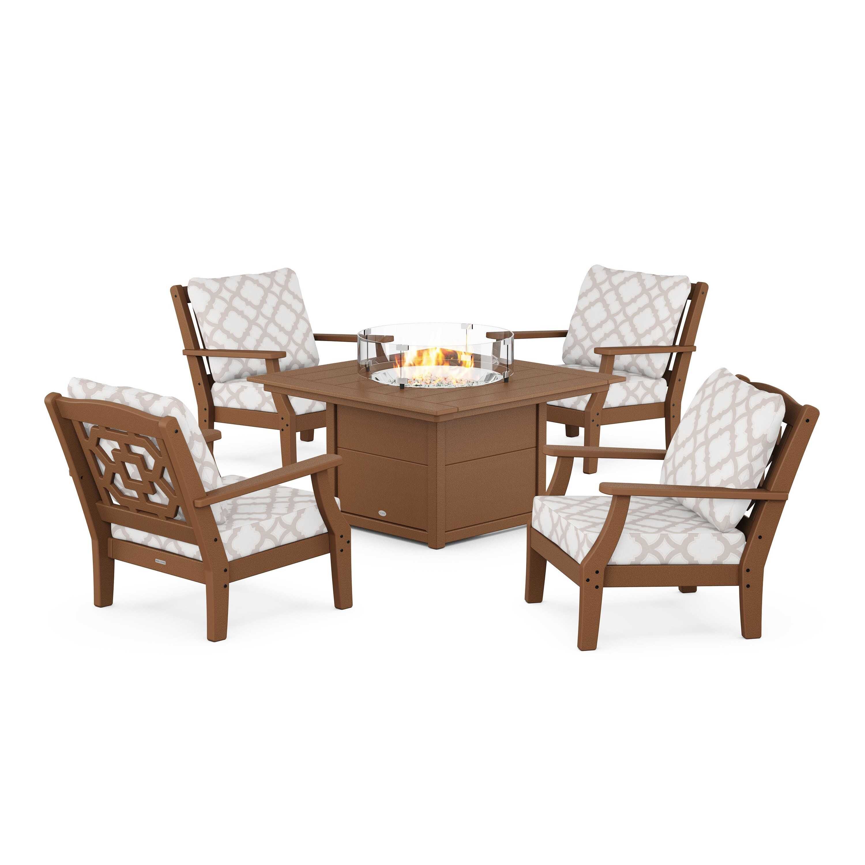 Chinoiserie 5-Piece Deep Seating Set with Fire Pit Table