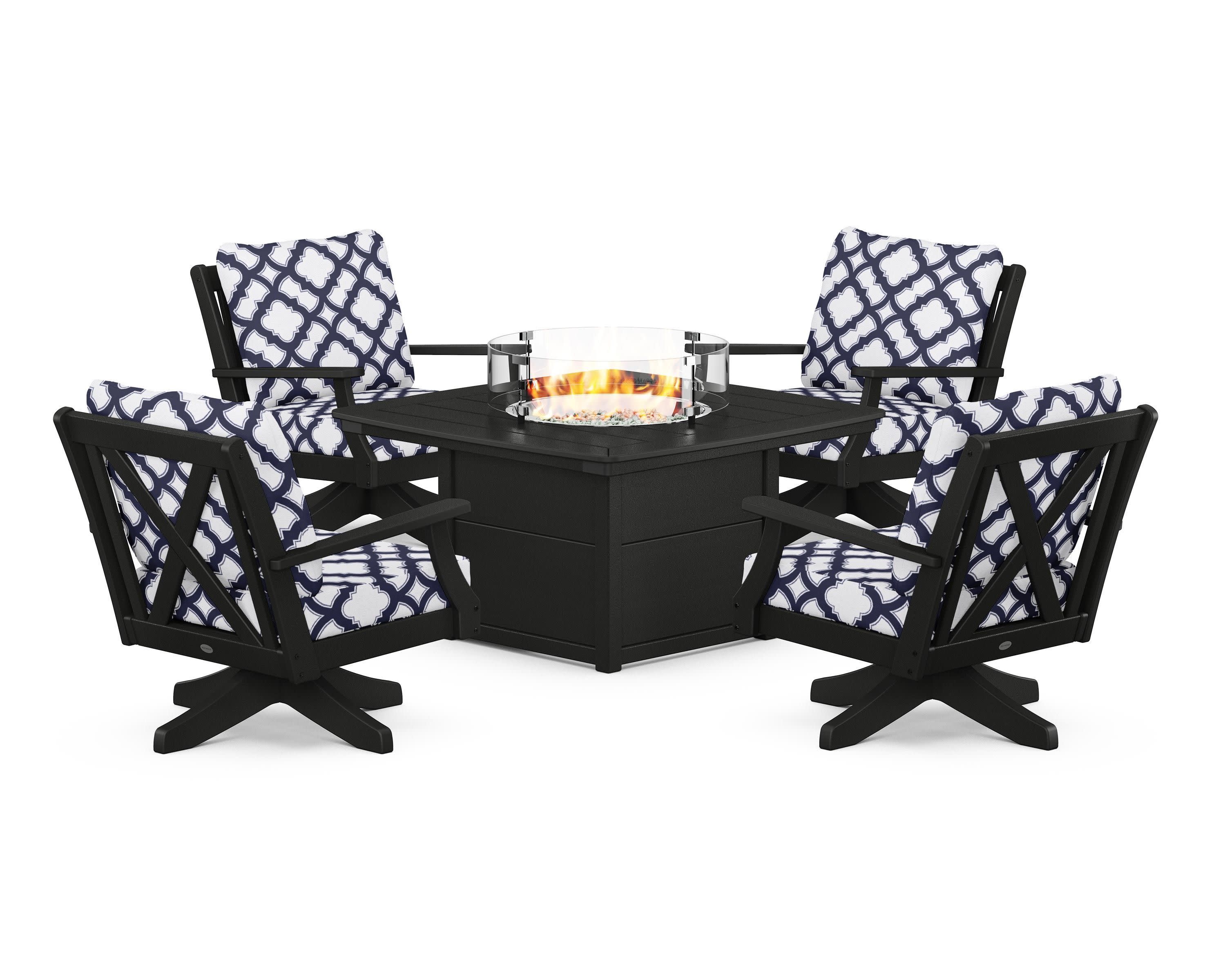 Braxton 5-Piece Deep Seating Swivel Conversation Set with Fire Pit Table