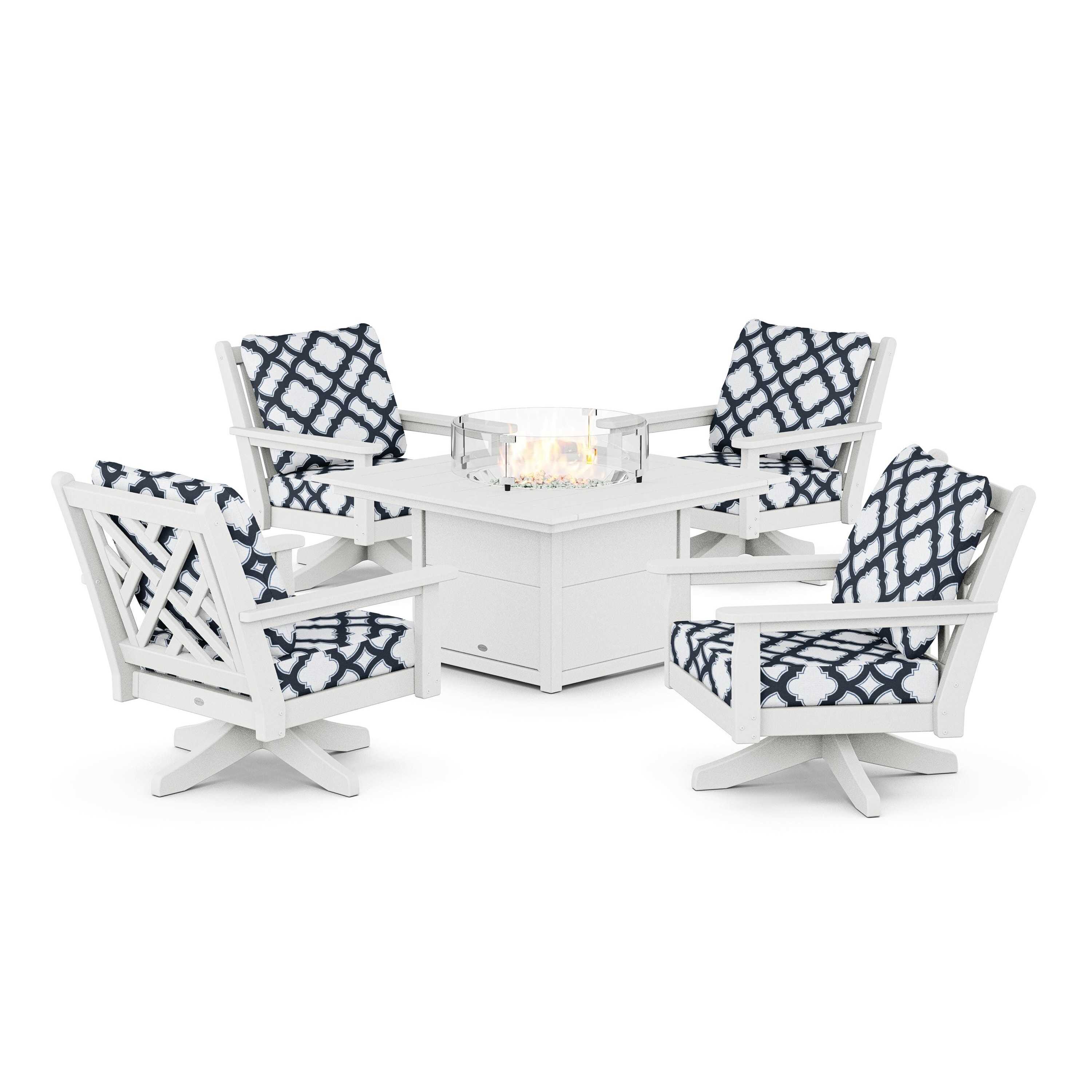 Chippendale 5-Piece Deep Seating Swivel Conversation Set with Fire Pit Table