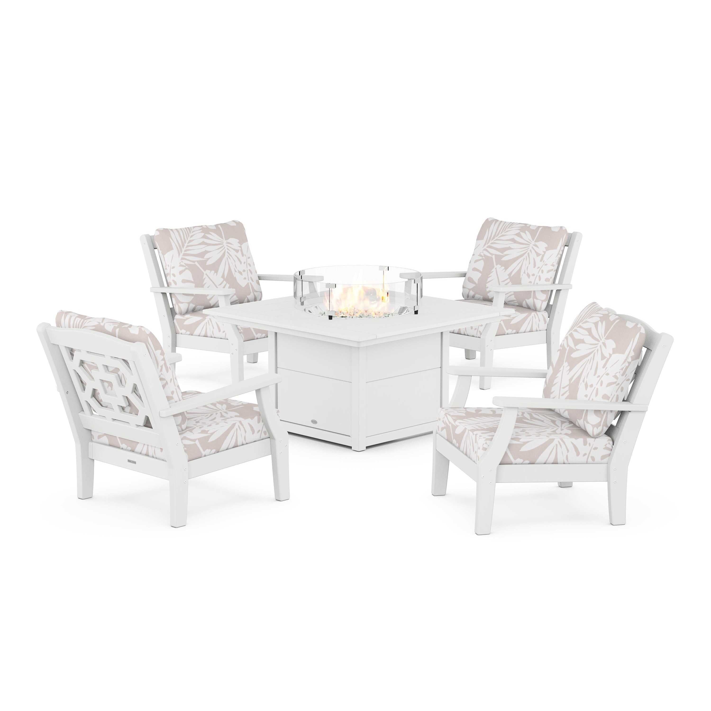 Chinoiserie 5-Piece Deep Seating Set with Fire Pit Table