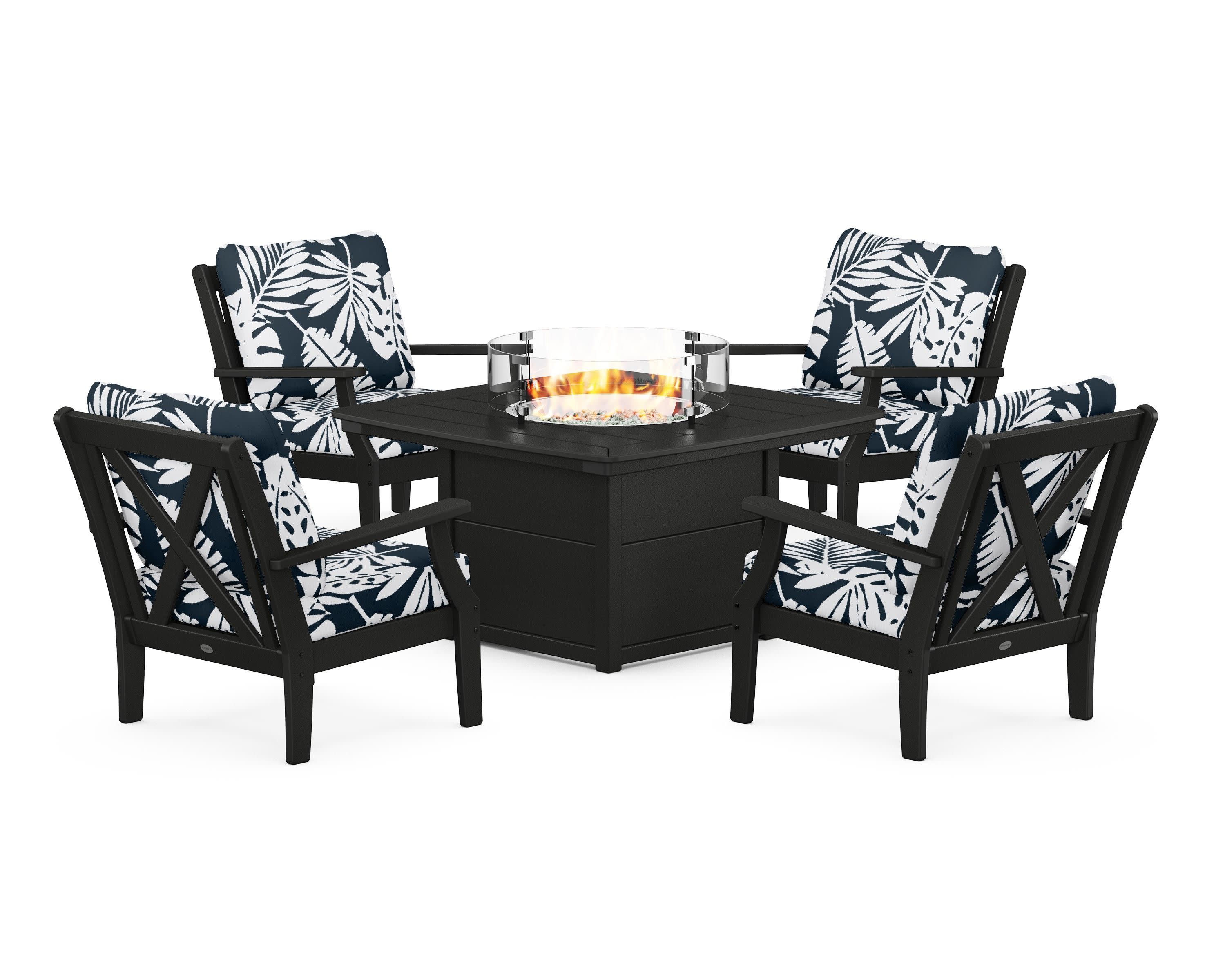 Braxton 5-Piece Deep Seating Conversation Set with Fire Pit Table
