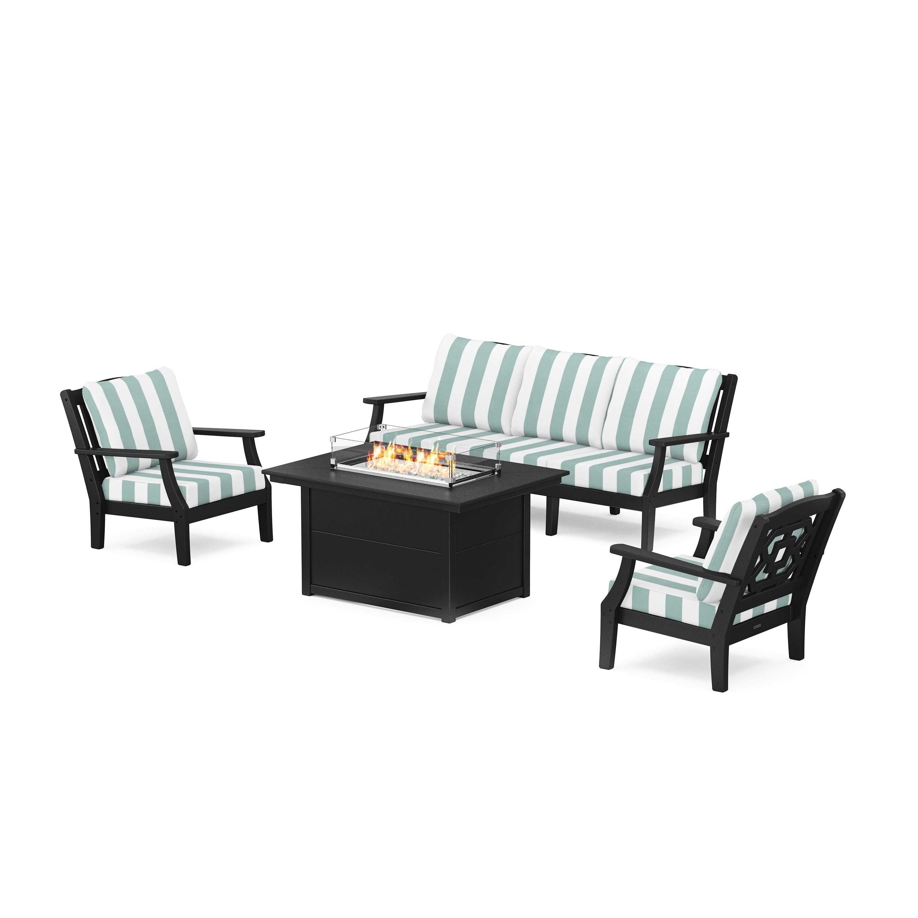 Chinoiserie Deep Seating Fire Pit Table Set