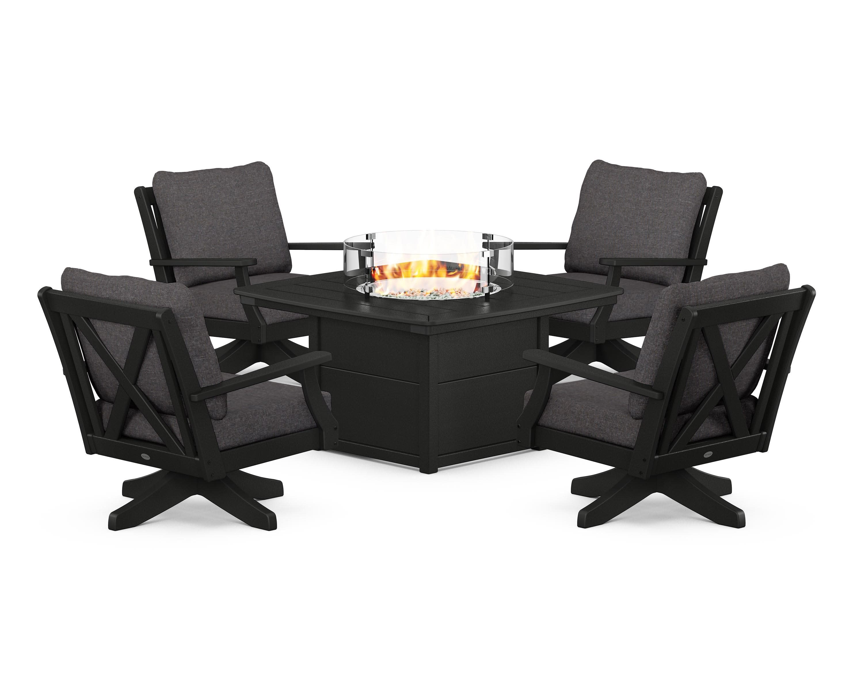 Braxton 5-Piece Deep Seating Swivel Conversation Set with Fire Pit Table