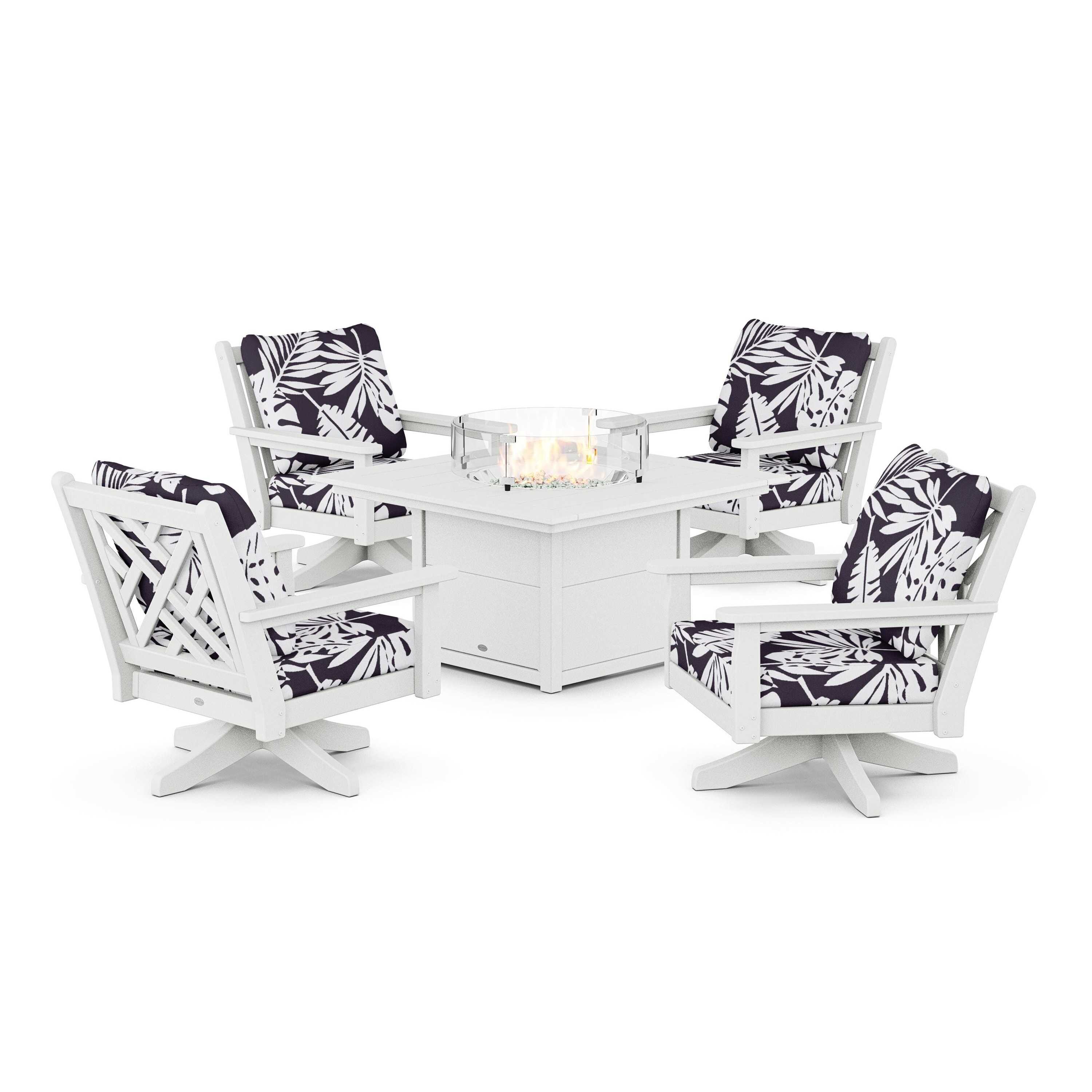 Chippendale 5-Piece Deep Seating Swivel Conversation Set with Fire Pit Table