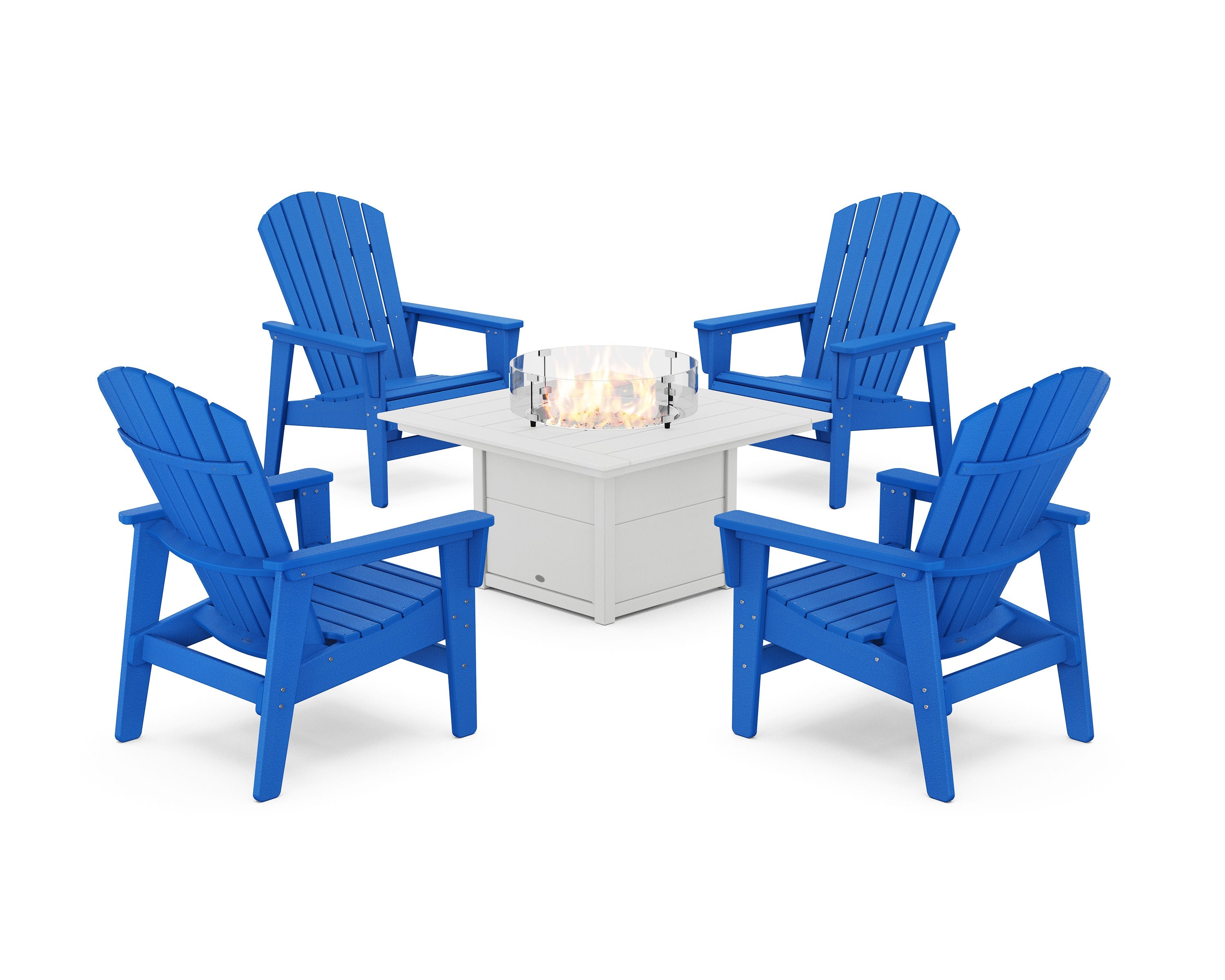 5-Piece Nautical Grand Upright Adirondack Conversation Set with Fire Pit Table