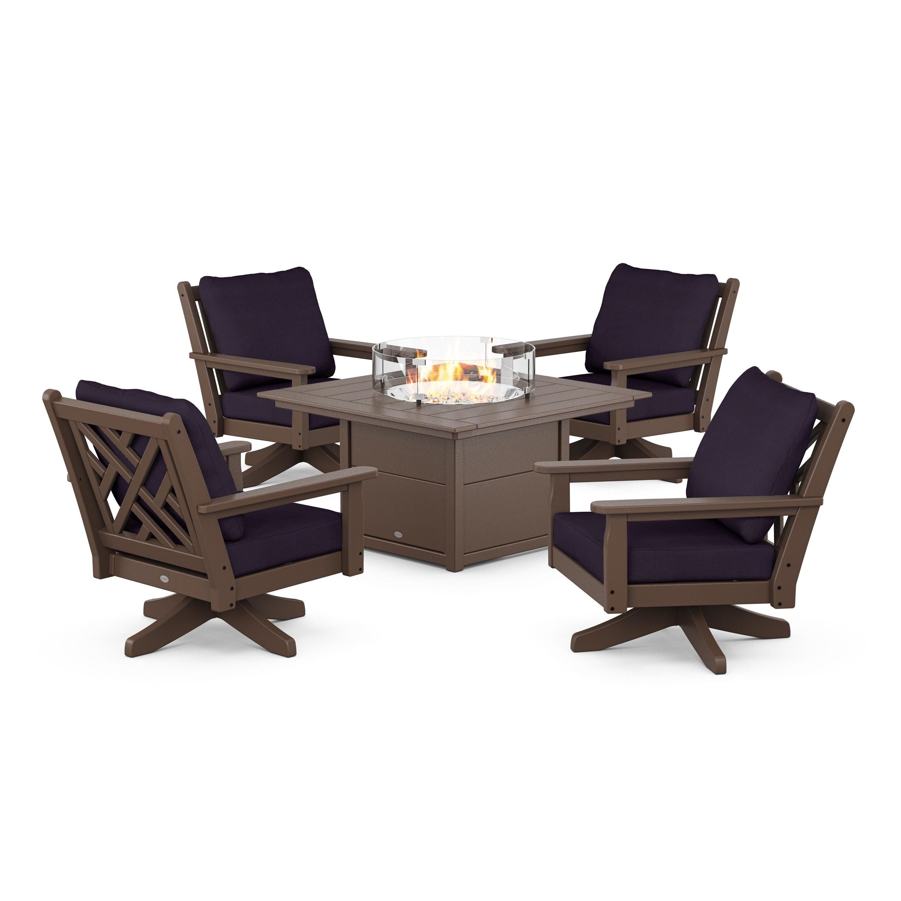 Chippendale 5-Piece Deep Seating Swivel Conversation Set with Fire Pit Table