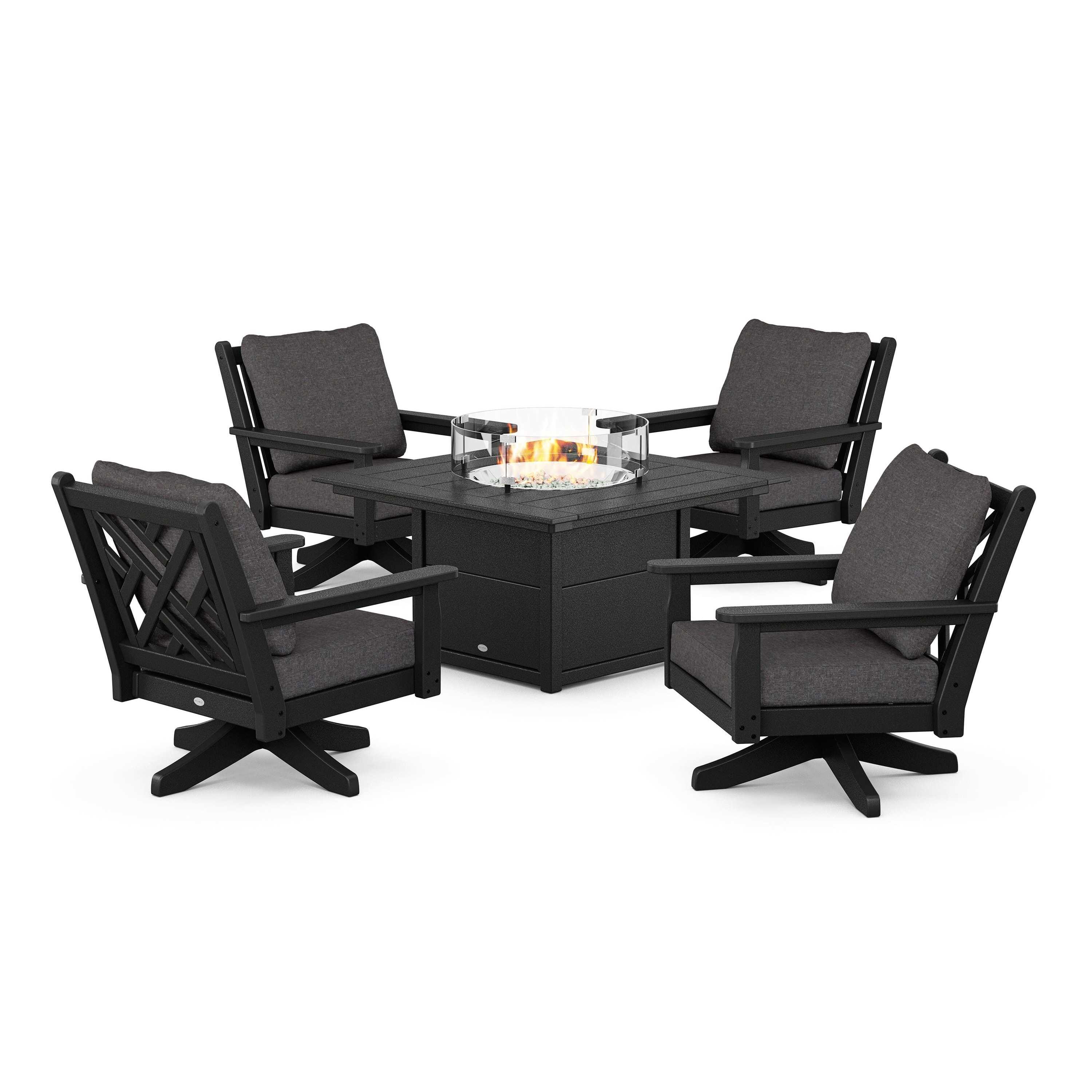 Chippendale 5-Piece Deep Seating Swivel Conversation Set with Fire Pit Table