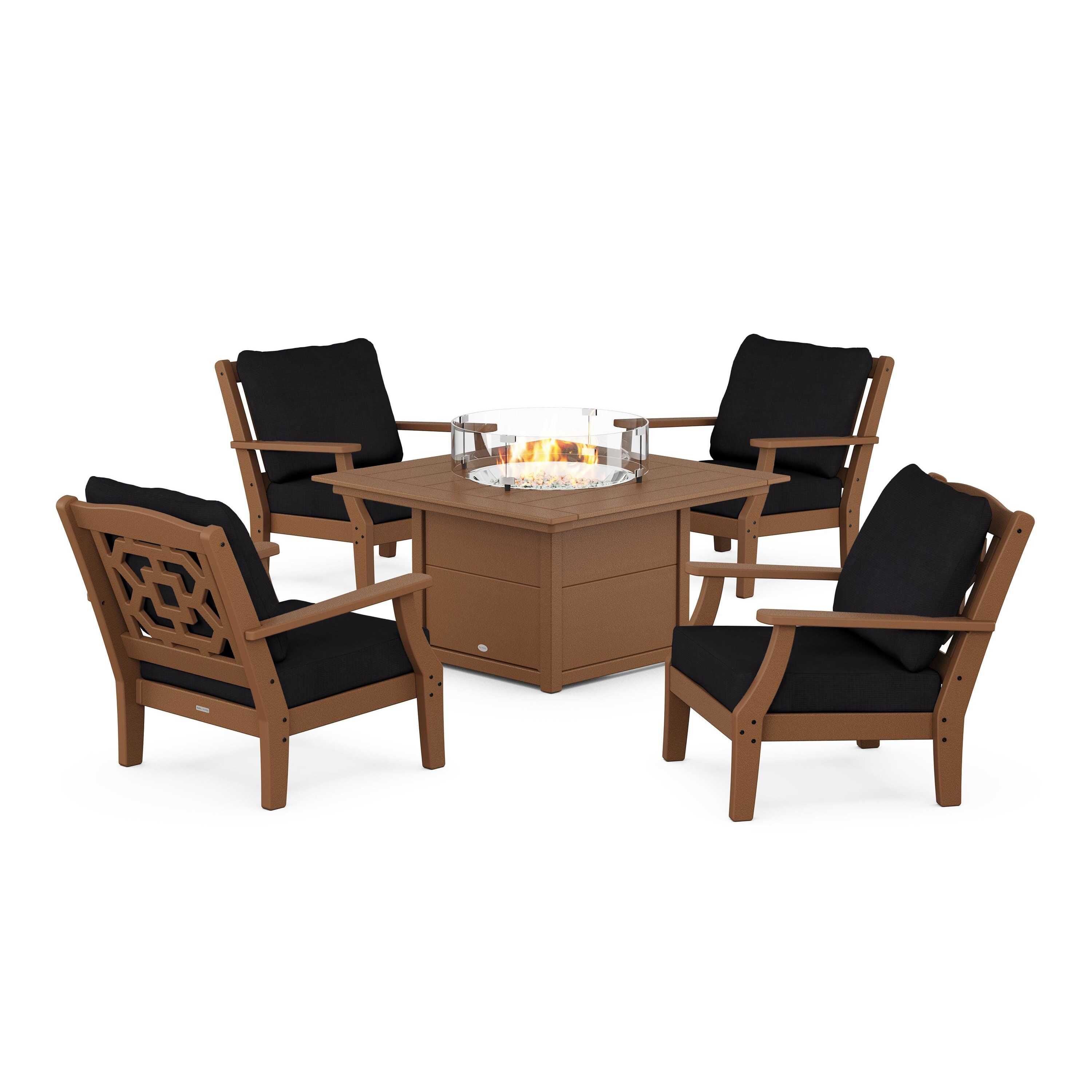 Chinoiserie 5-Piece Deep Seating Set with Fire Pit Table