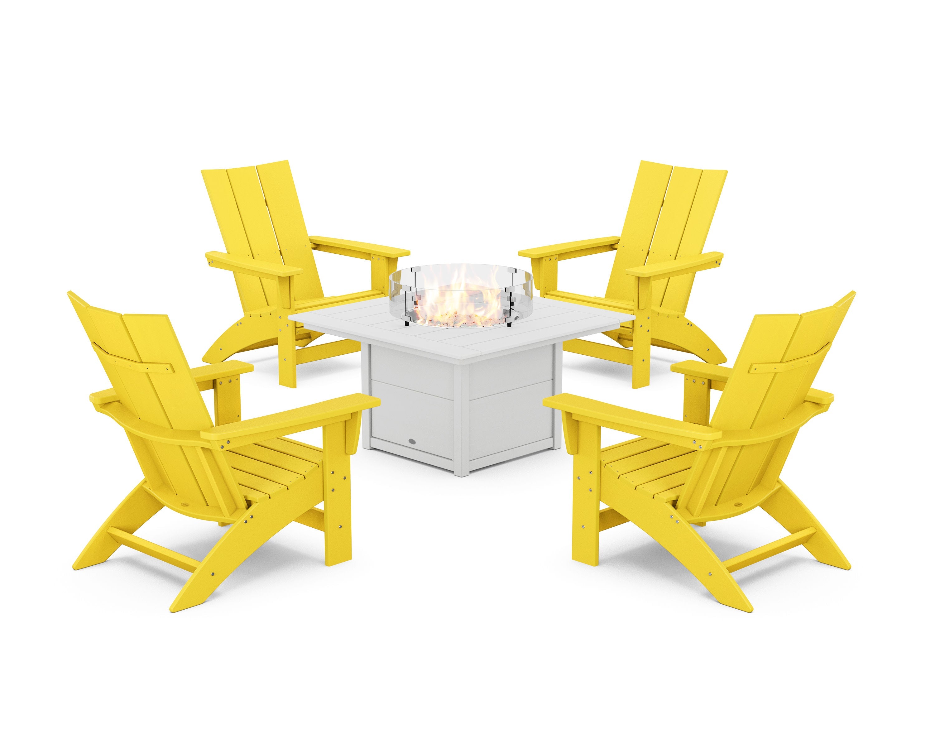 5-Piece Modern Grand Adirondack Conversation Set with Fire Pit Table