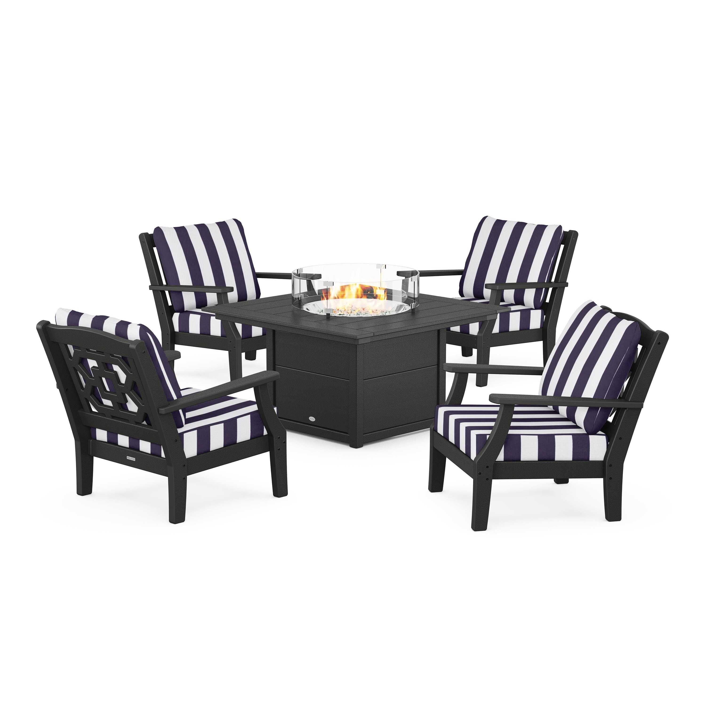 Chinoiserie 5-Piece Deep Seating Set with Fire Pit Table
