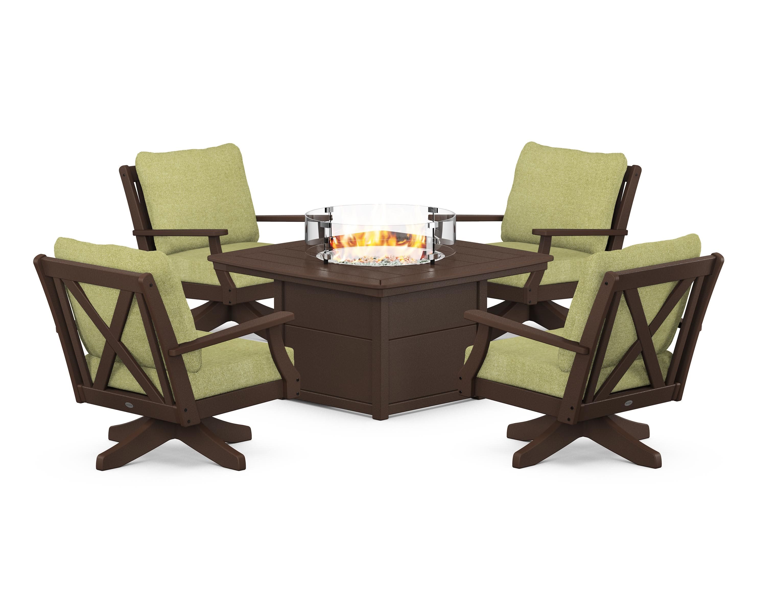 Braxton 5-Piece Deep Seating Swivel Conversation Set with Fire Pit Table