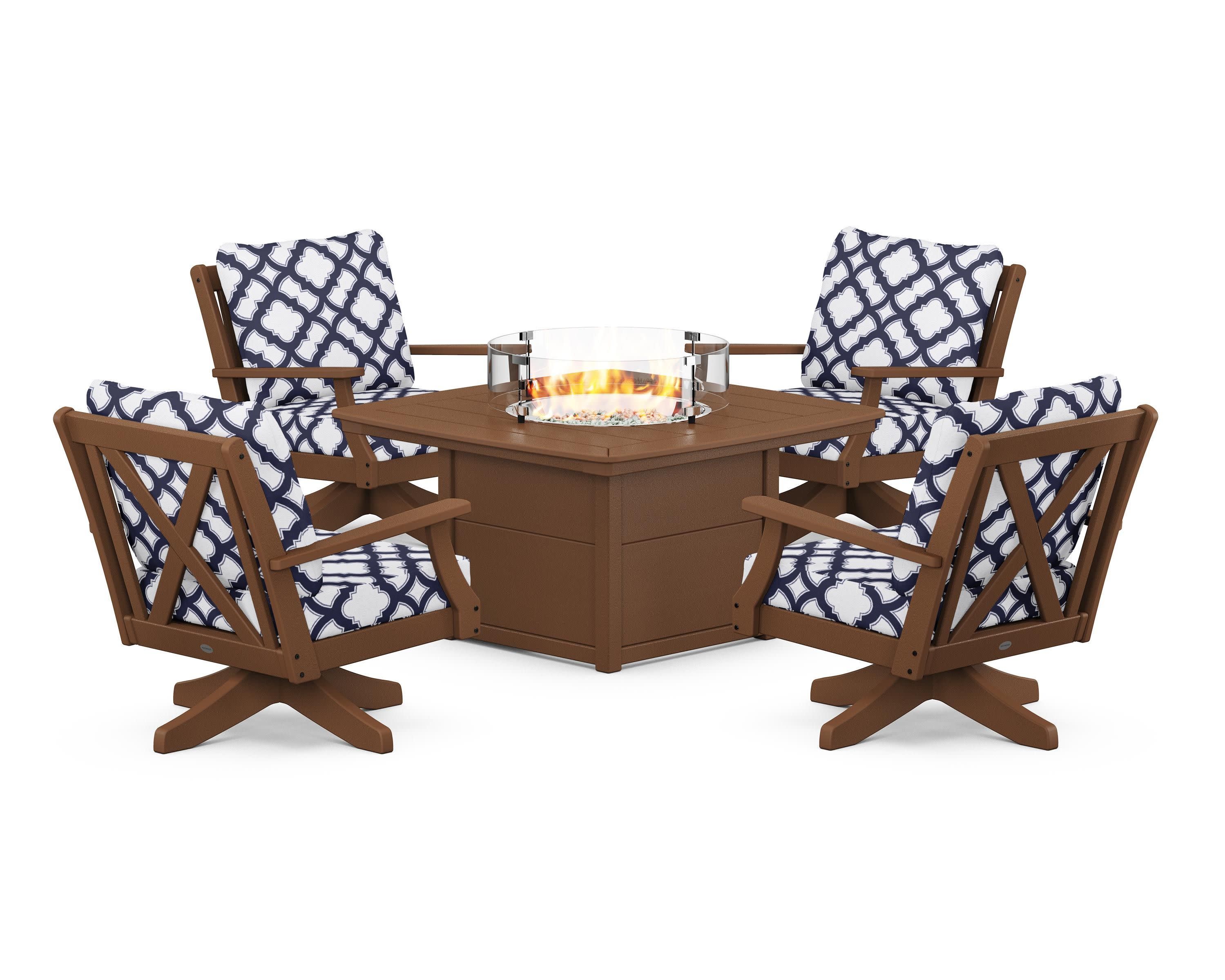 Braxton 5-Piece Deep Seating Swivel Conversation Set with Fire Pit Table