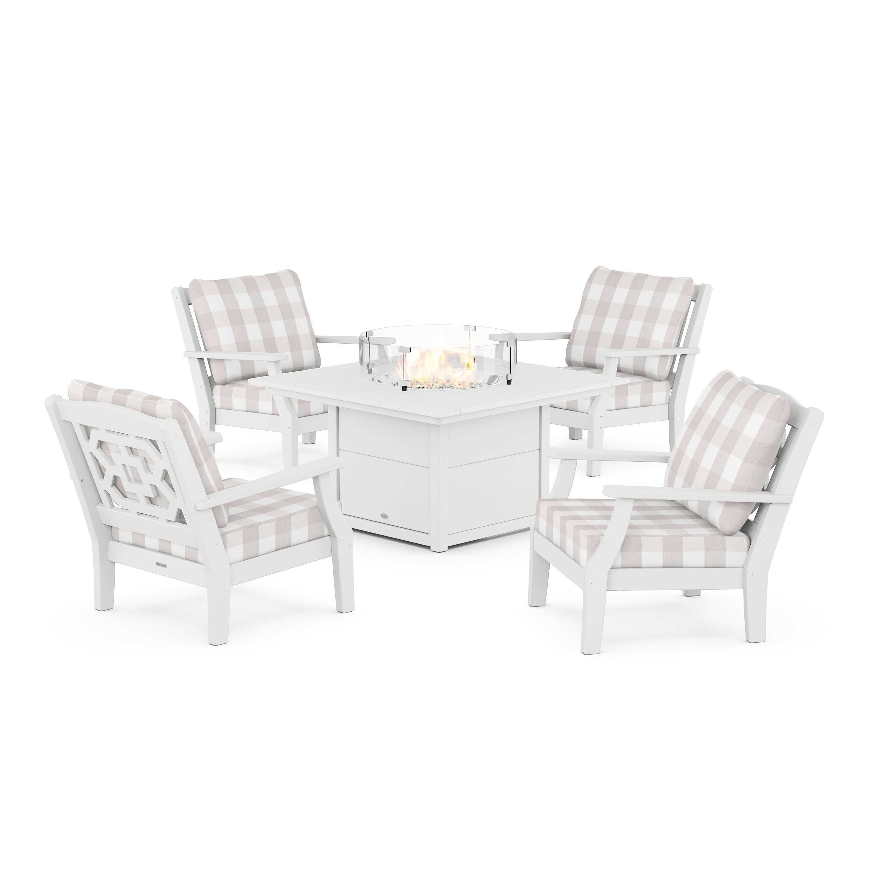 Chinoiserie 5-Piece Deep Seating Set with Fire Pit Table