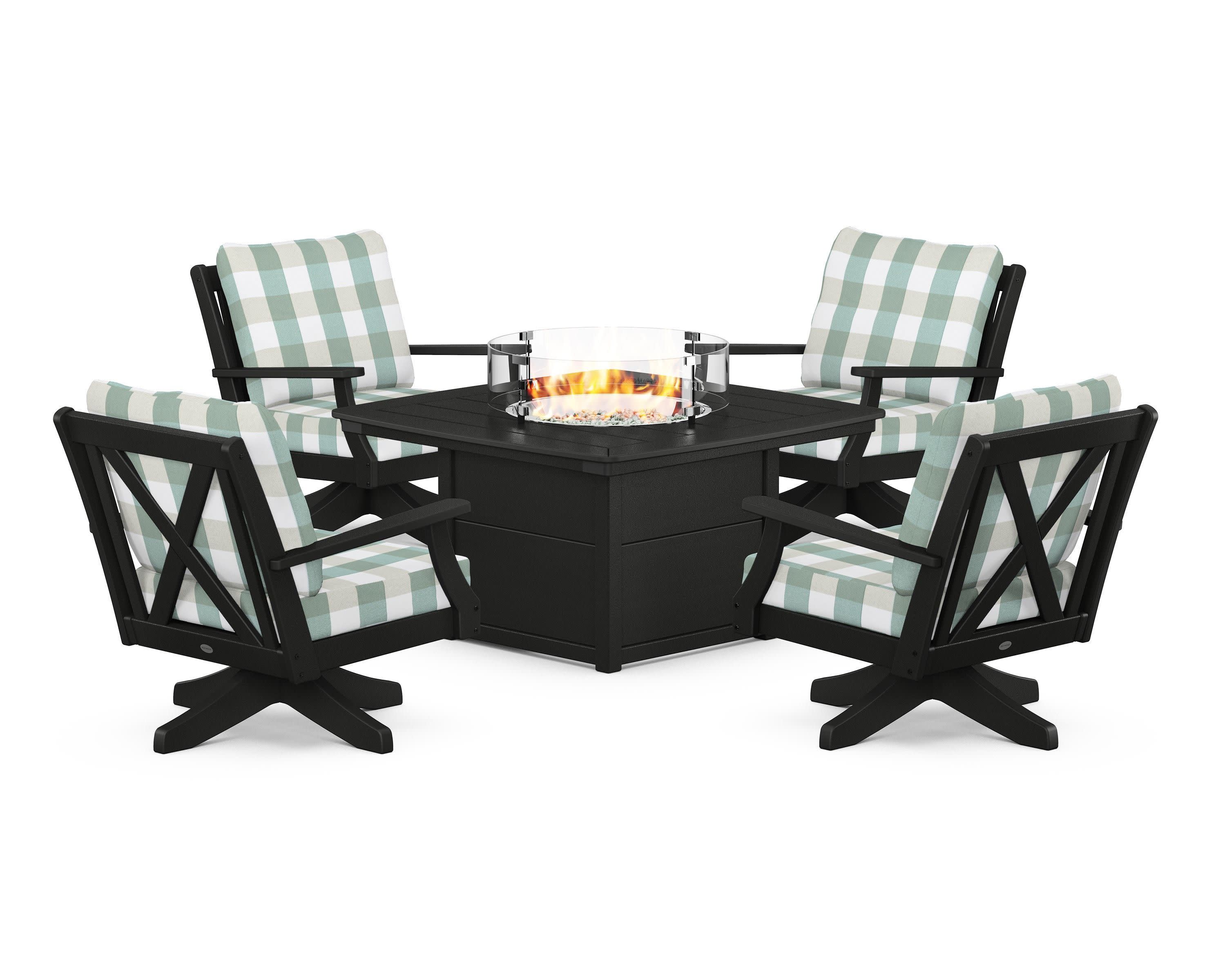 Braxton 5-Piece Deep Seating Swivel Conversation Set with Fire Pit Table