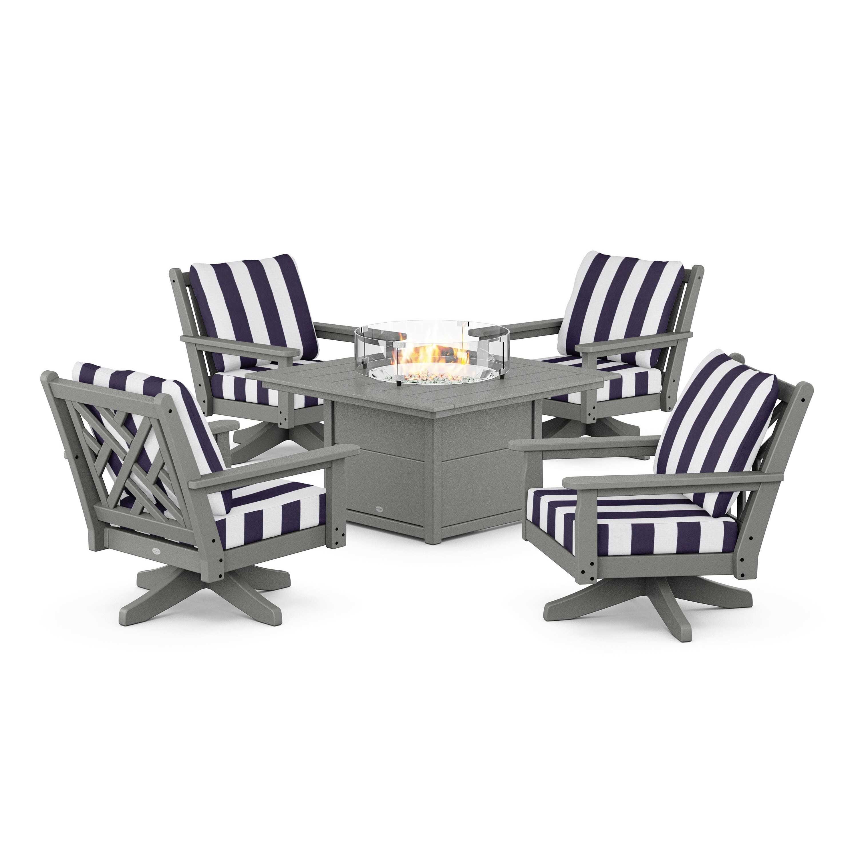 Chippendale 5-Piece Deep Seating Swivel Conversation Set with Fire Pit Table