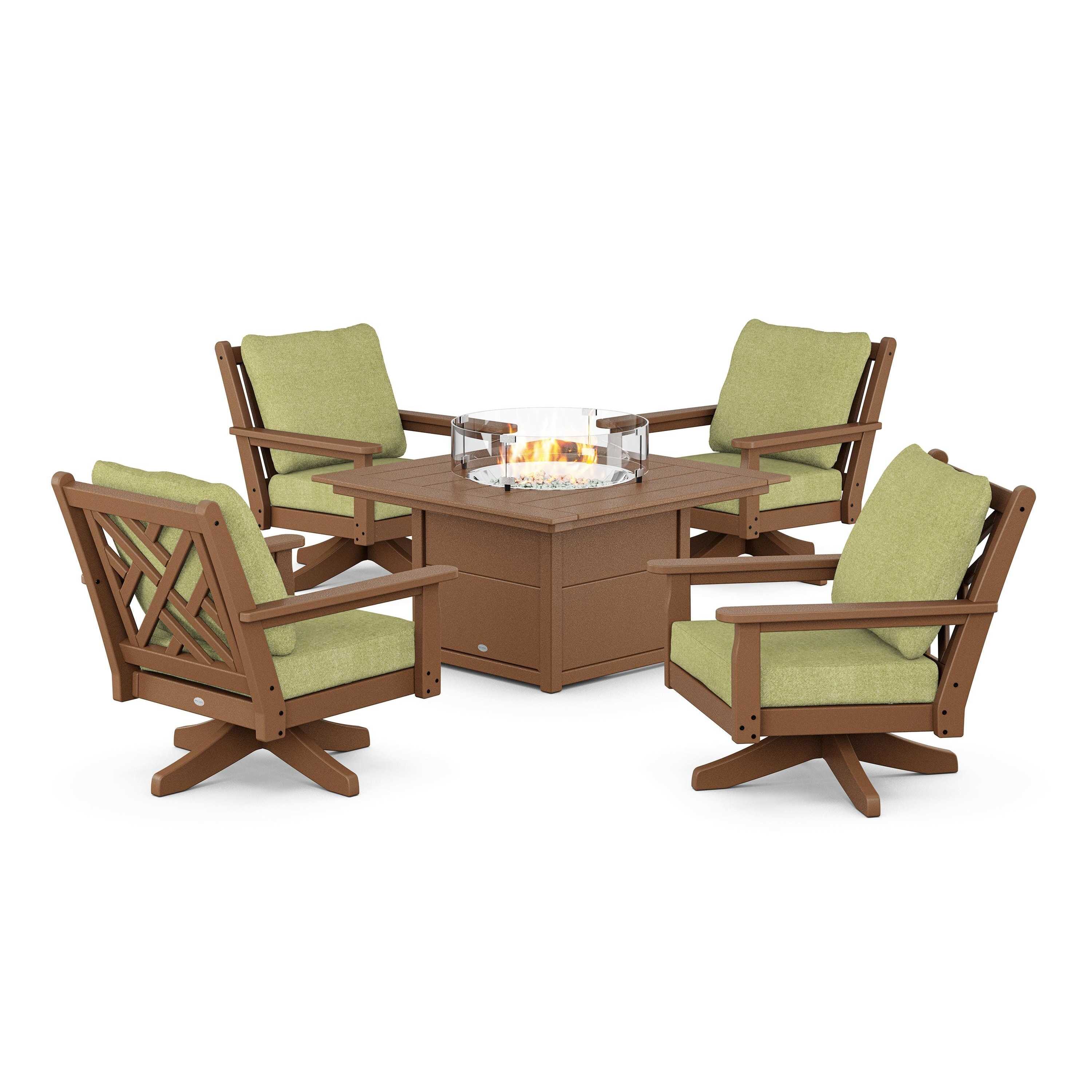 Chippendale 5-Piece Deep Seating Swivel Conversation Set with Fire Pit Table