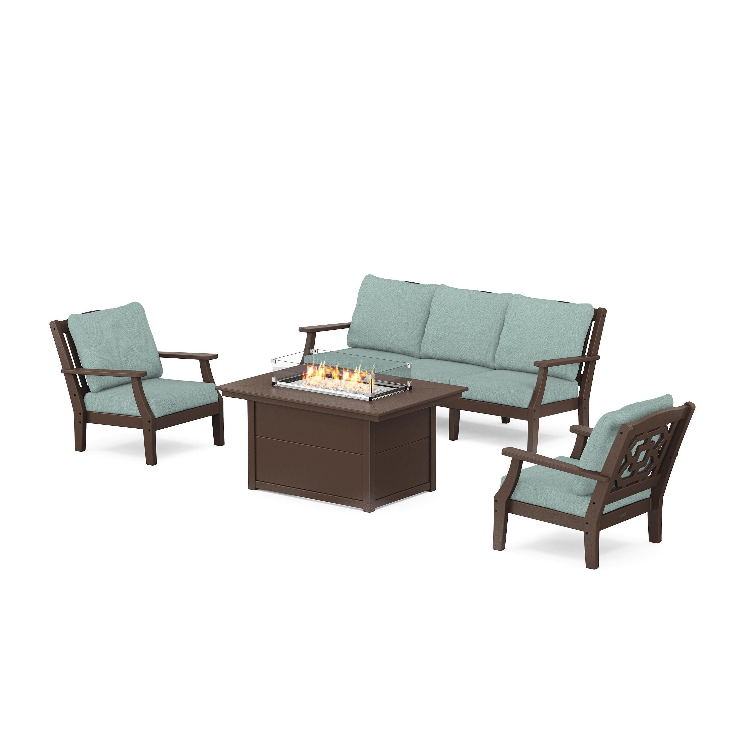Chinoiserie Deep Seating Fire Pit Table Set