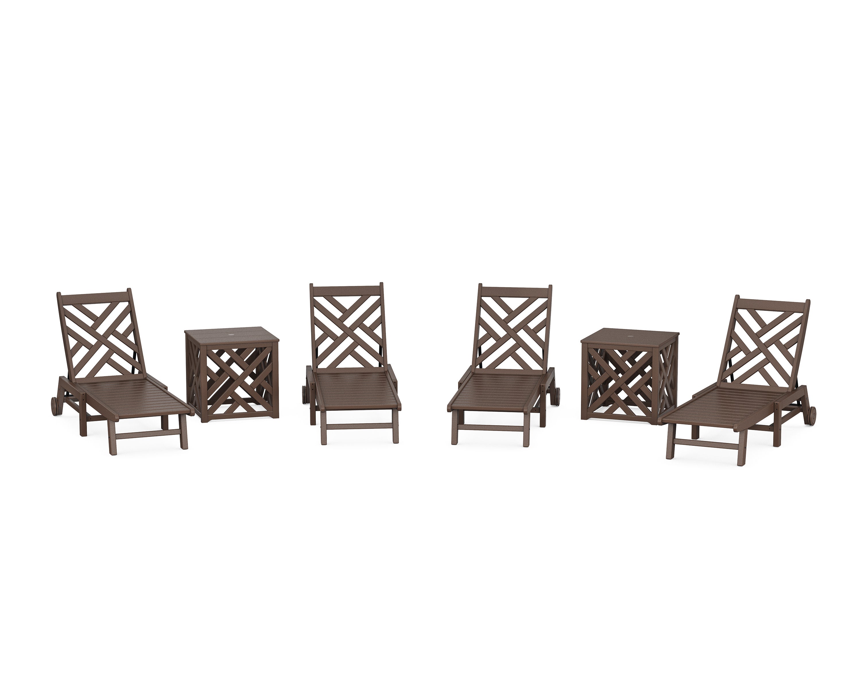 Chippendale 6-Piece Chaise Set with Wheels and Umbrella Stand Accent Table