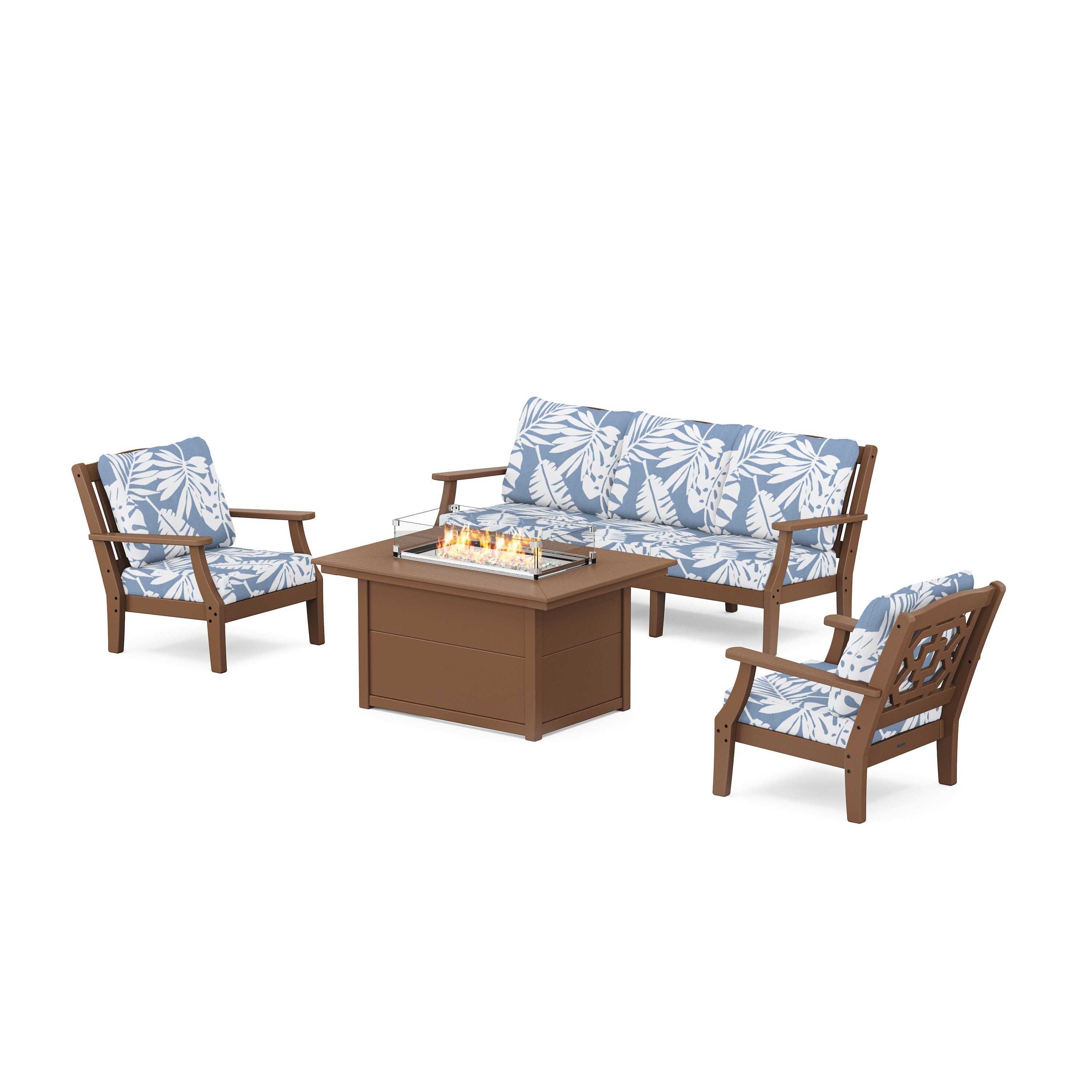 Chinoiserie Deep Seating Fire Pit Table Set