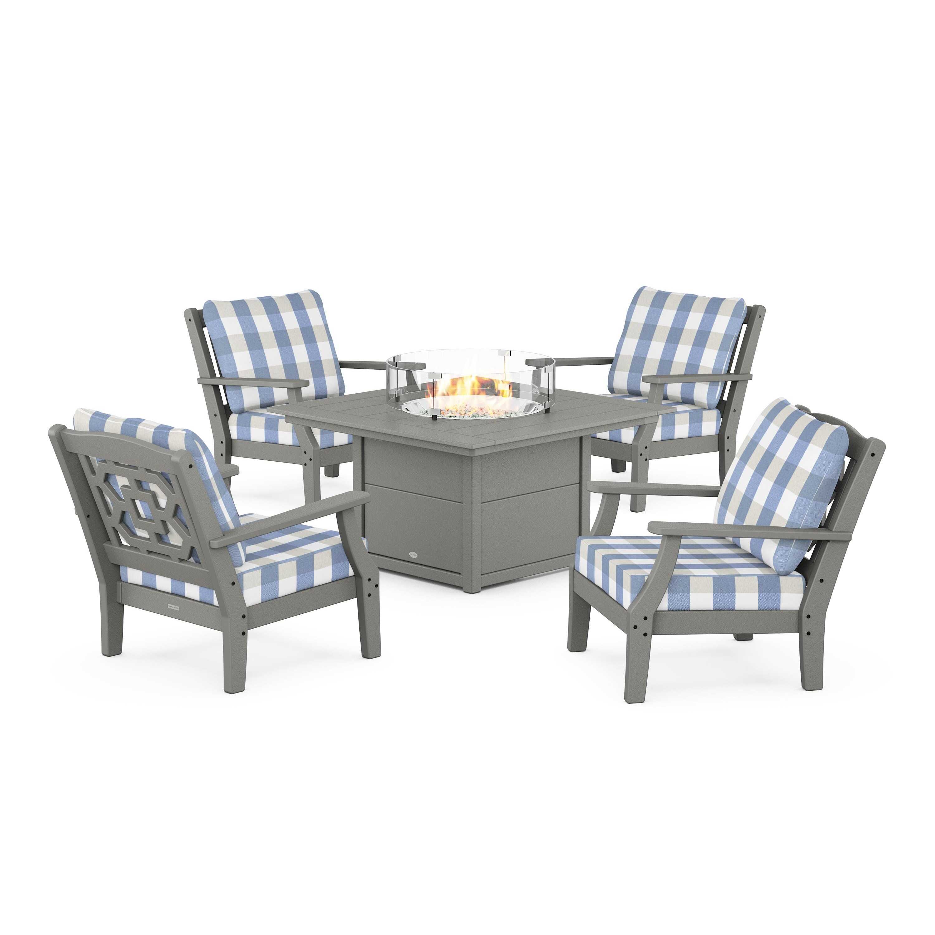 Chinoiserie 5-Piece Deep Seating Set with Fire Pit Table