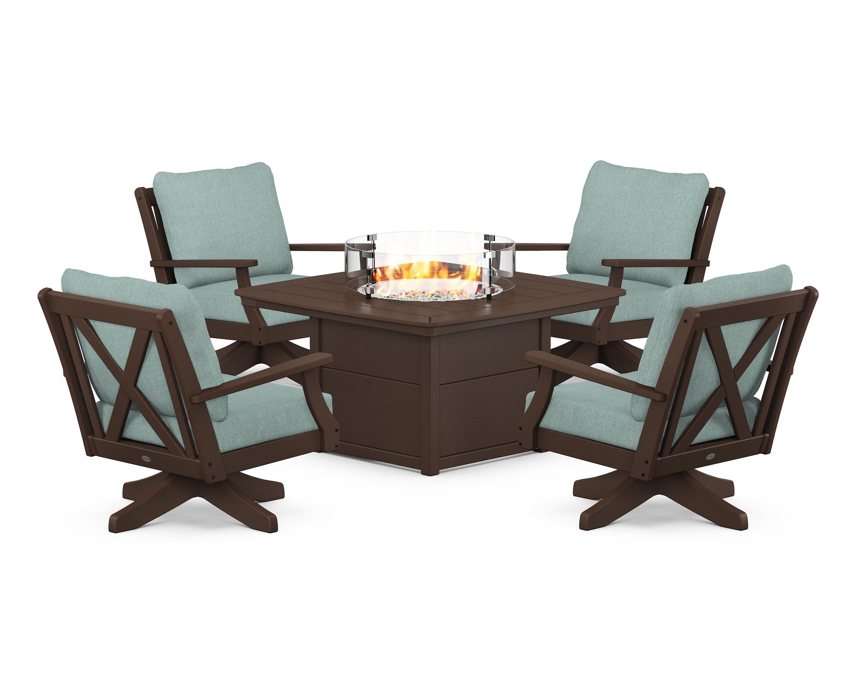 Braxton 5-Piece Deep Seating Swivel Conversation Set with Fire Pit Table