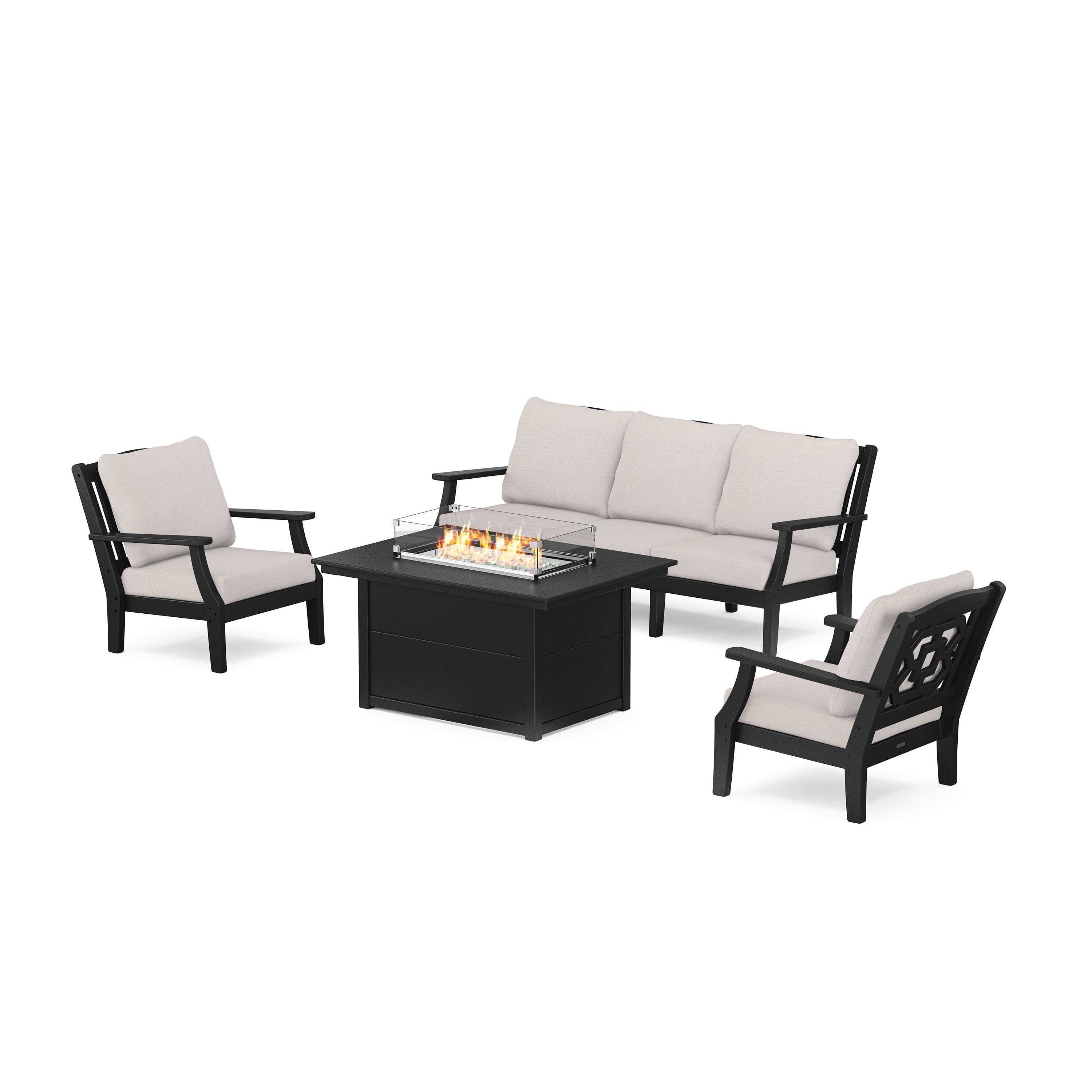 Chinoiserie Deep Seating Fire Pit Table Set