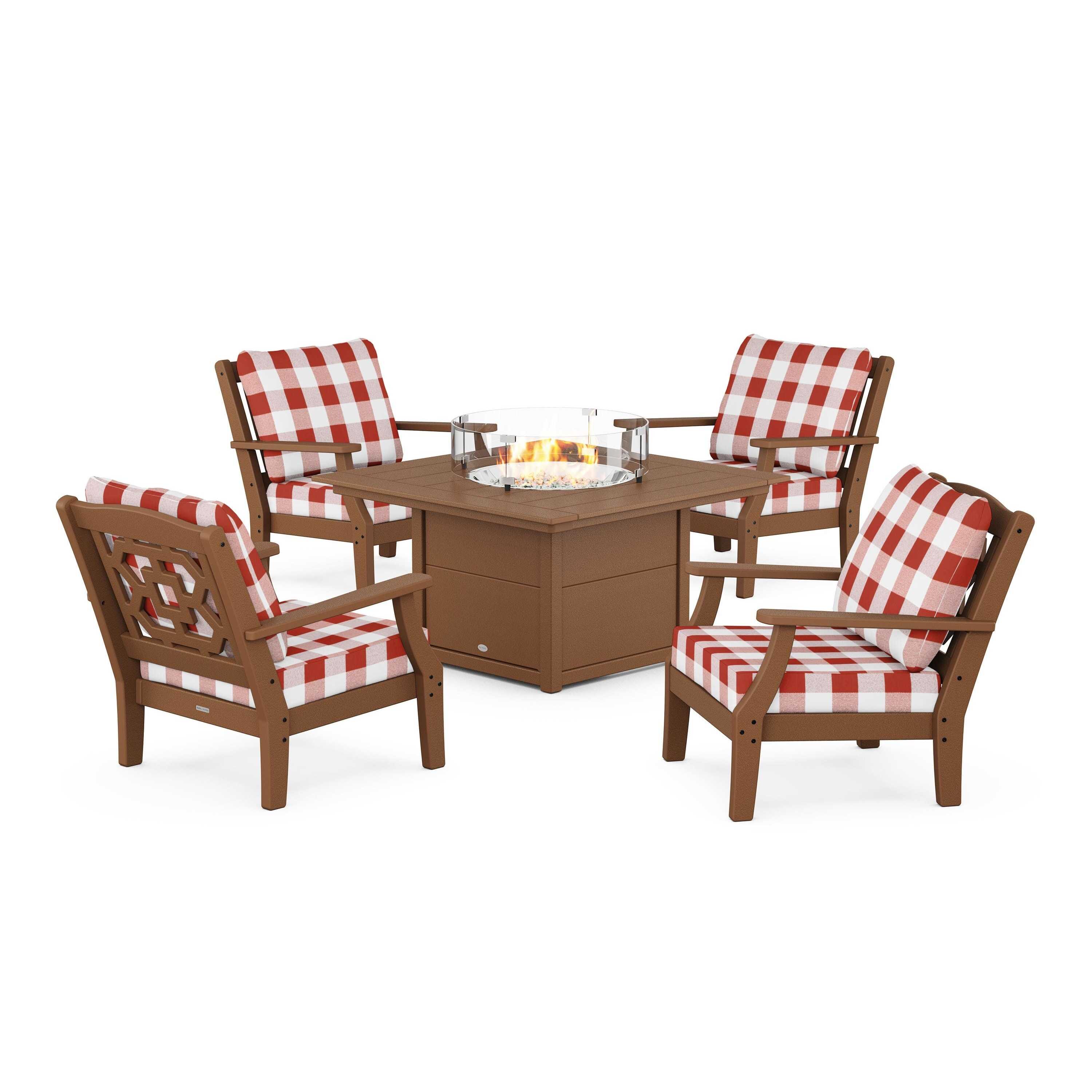 Chinoiserie 5-Piece Deep Seating Set with Fire Pit Table
