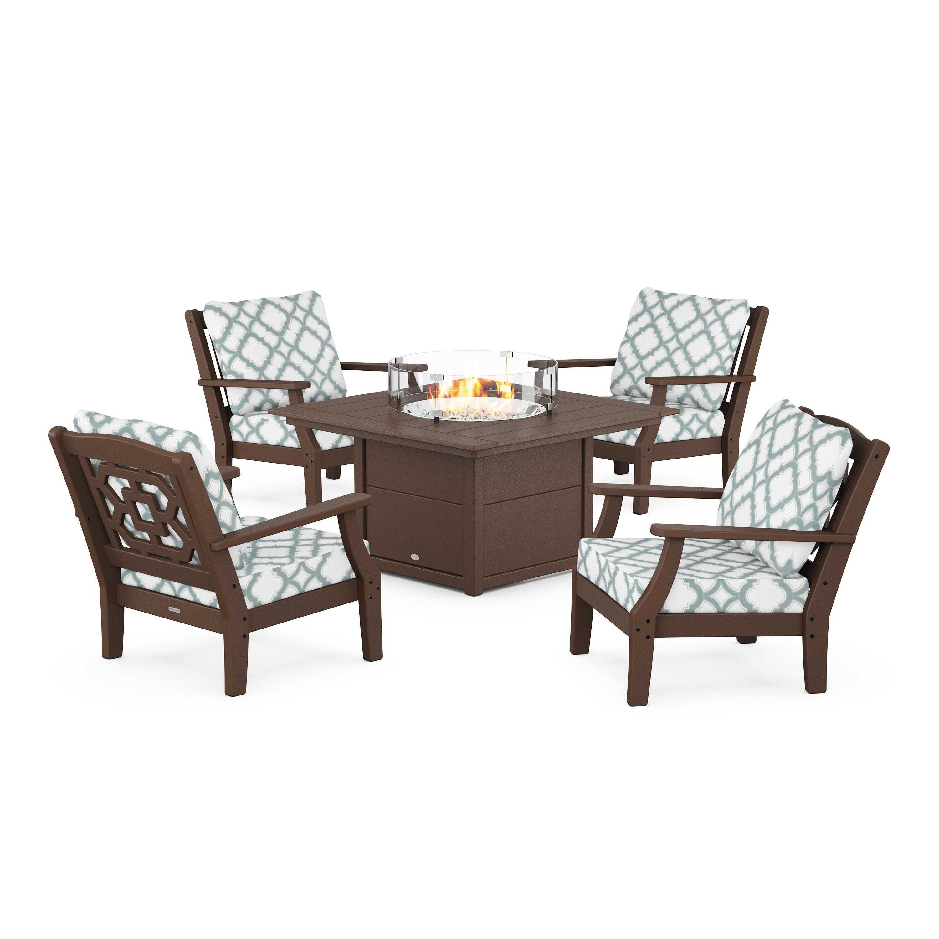 Chinoiserie 5-Piece Deep Seating Set with Fire Pit Table