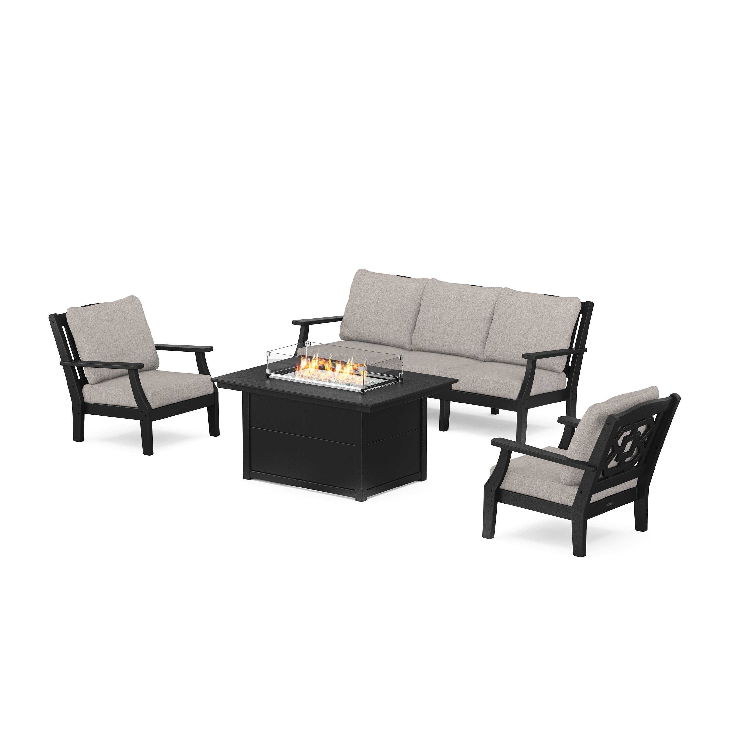 Chinoiserie Deep Seating Fire Pit Table Set
