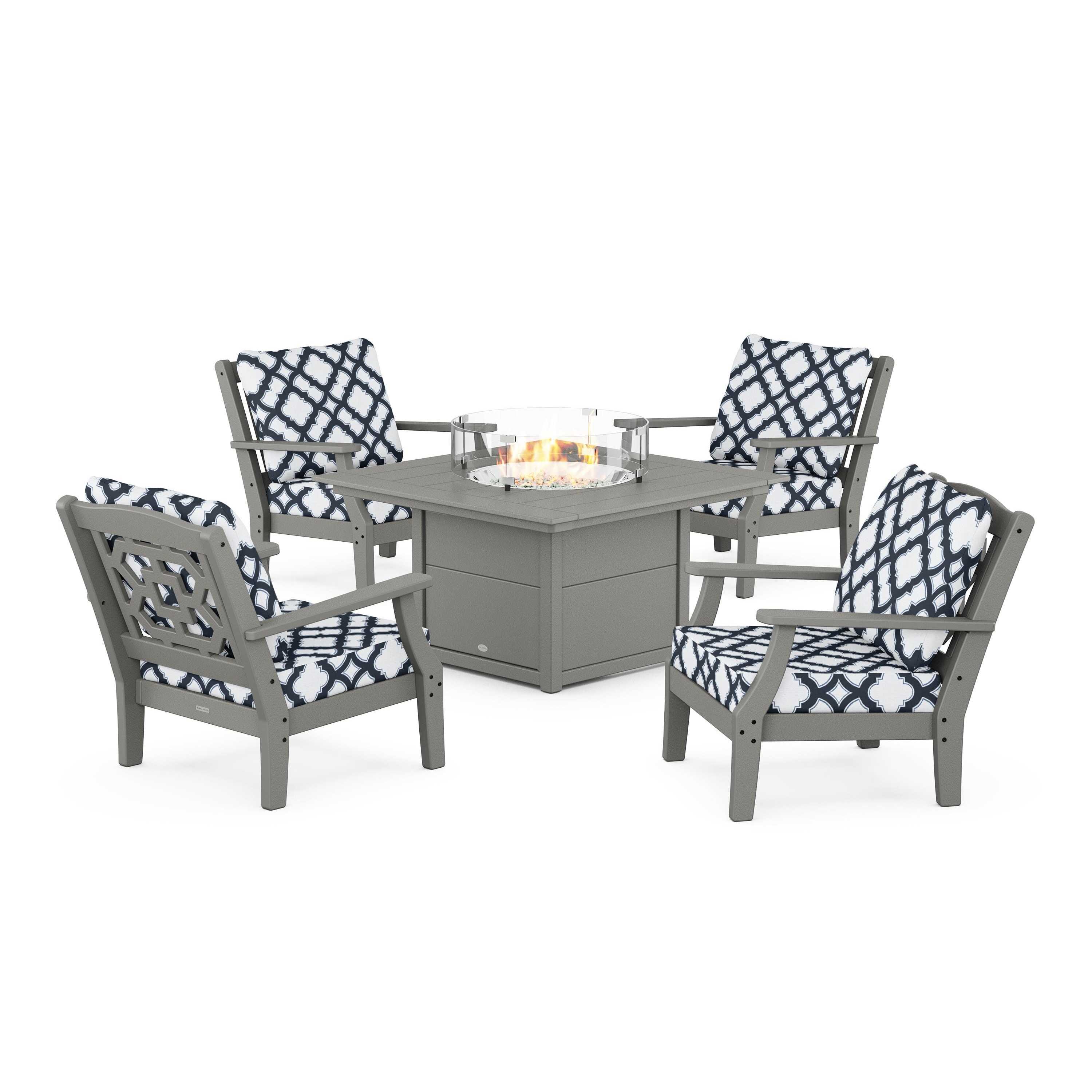 Chinoiserie 5-Piece Deep Seating Set with Fire Pit Table