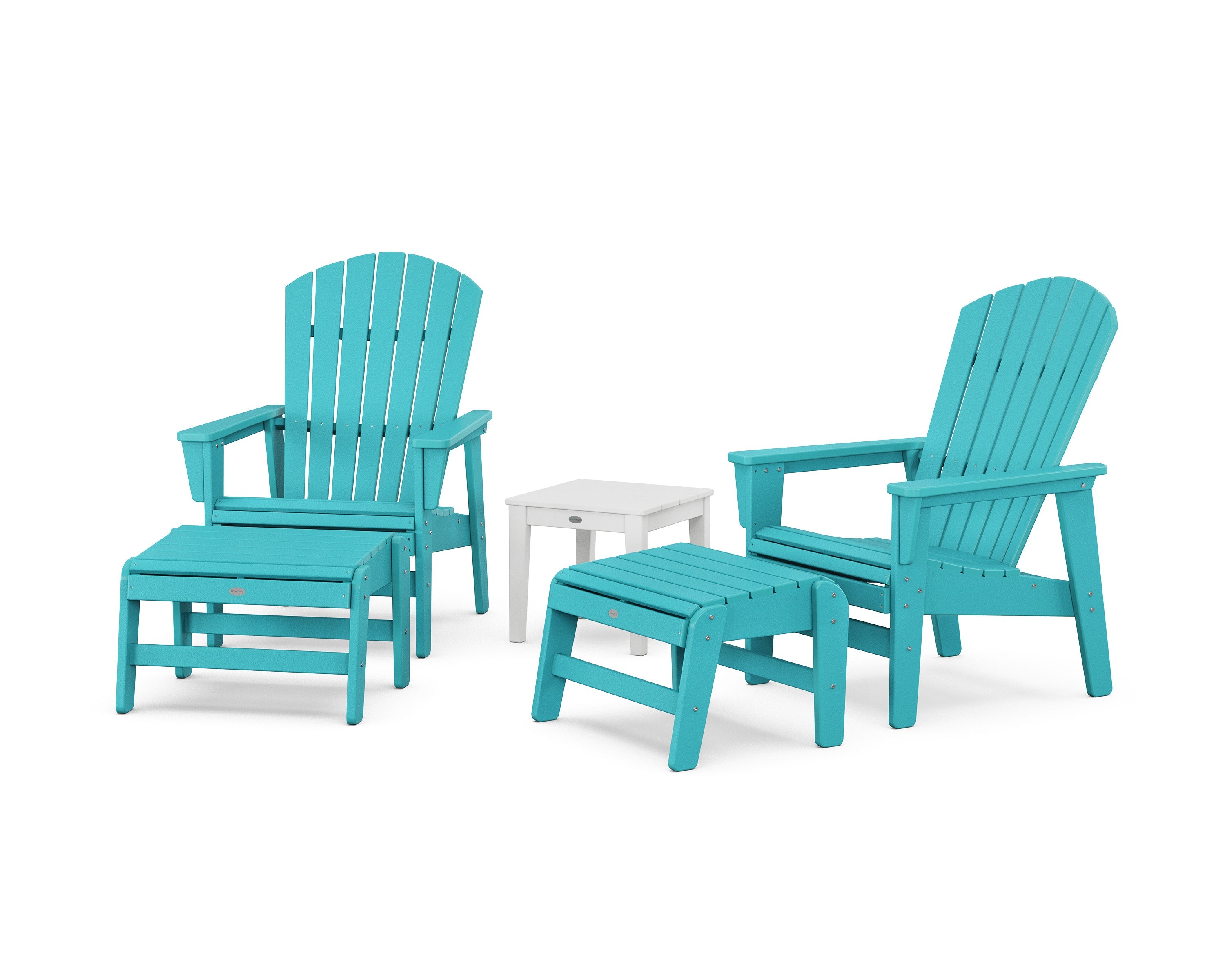 5-Piece Nautical Grand Upright Adirondack Set with Ottomans and Side Table