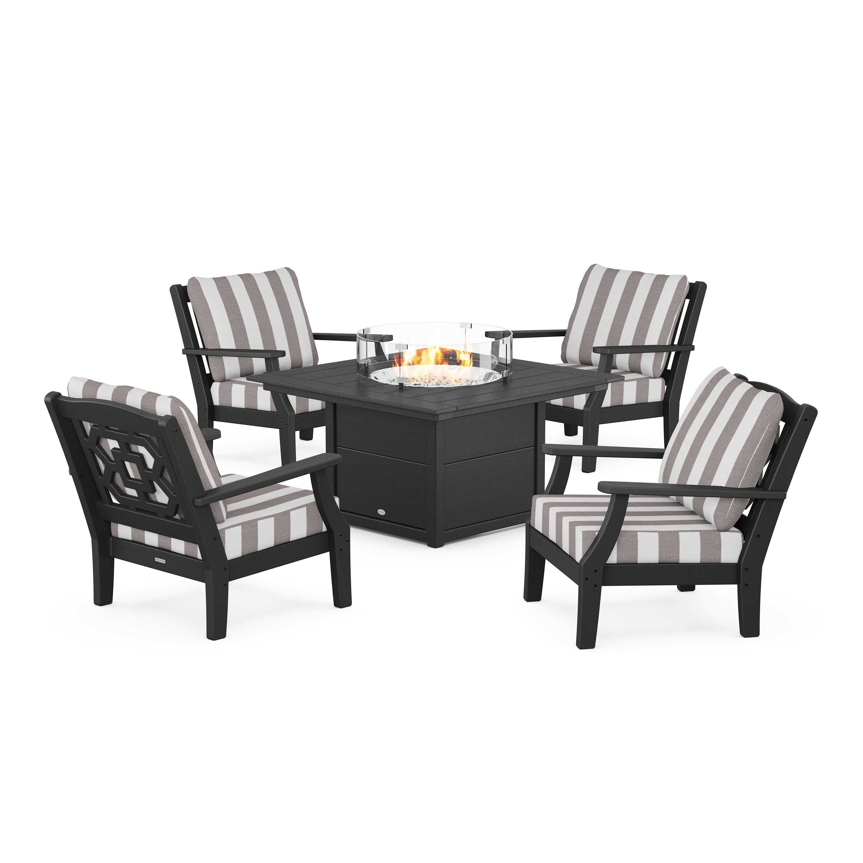 Chinoiserie 5-Piece Deep Seating Set with Fire Pit Table