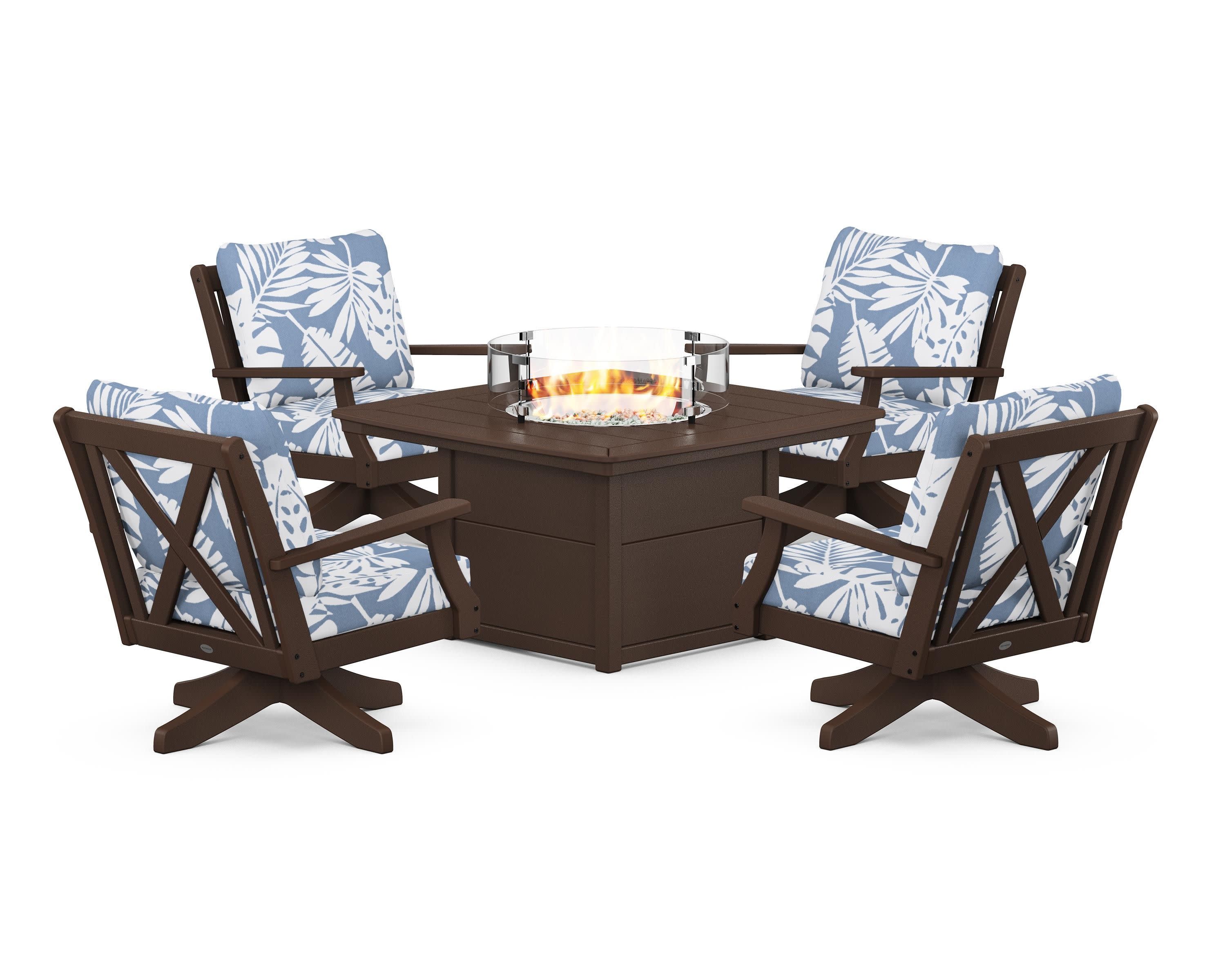 Braxton 5-Piece Deep Seating Swivel Conversation Set with Fire Pit Table