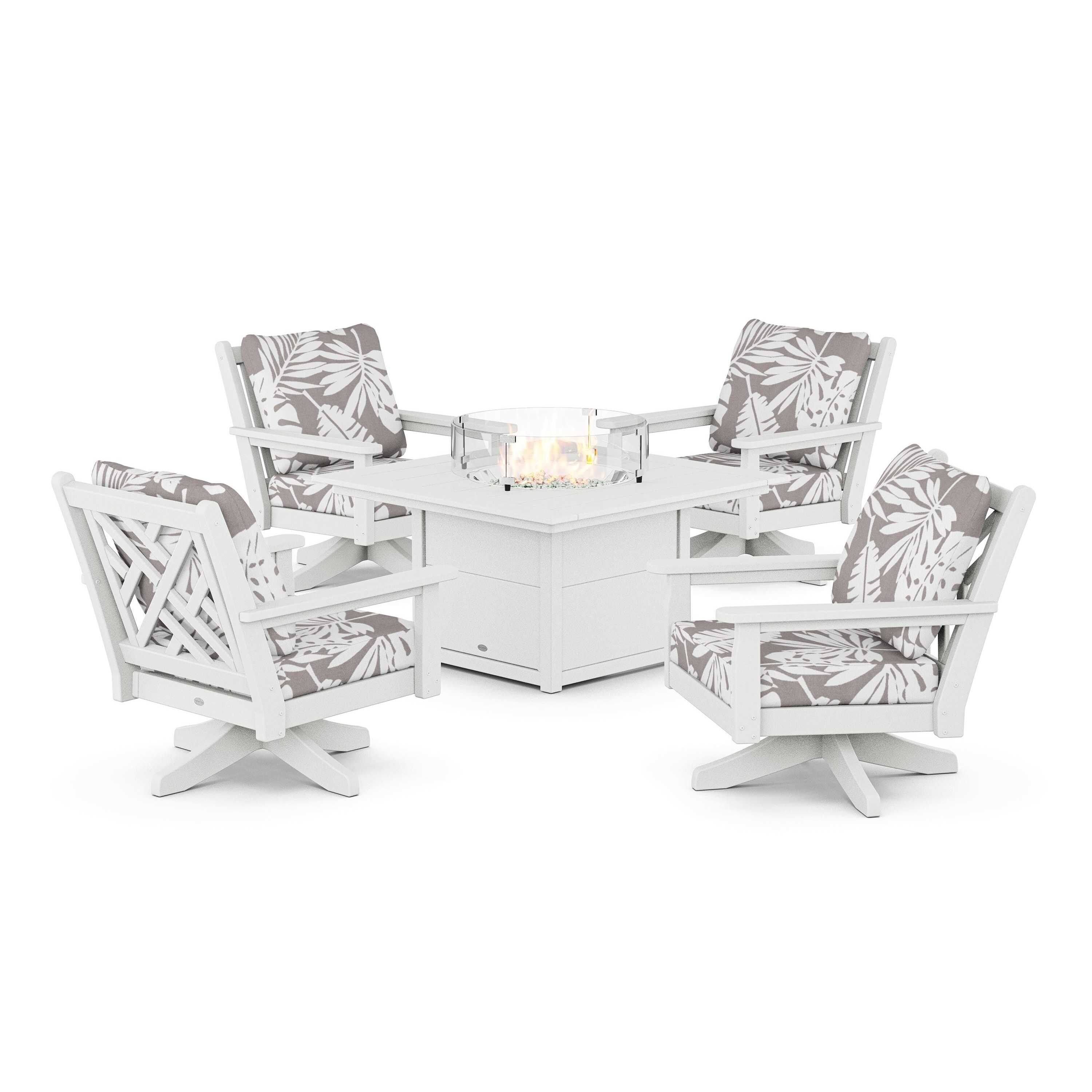 Chippendale 5-Piece Deep Seating Swivel Conversation Set with Fire Pit Table