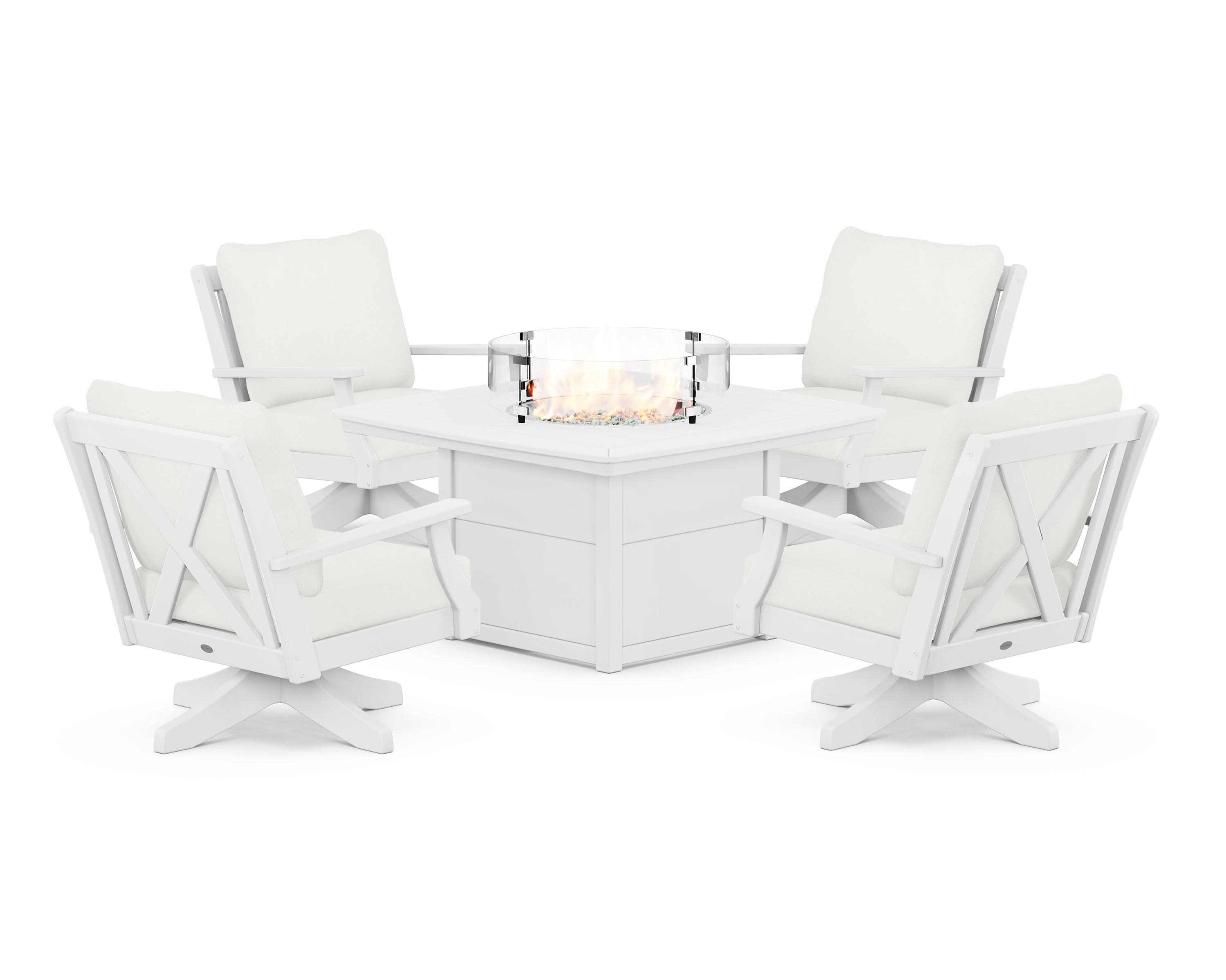 Braxton 5-Piece Deep Seating Swivel Conversation Set with Fire Pit Table