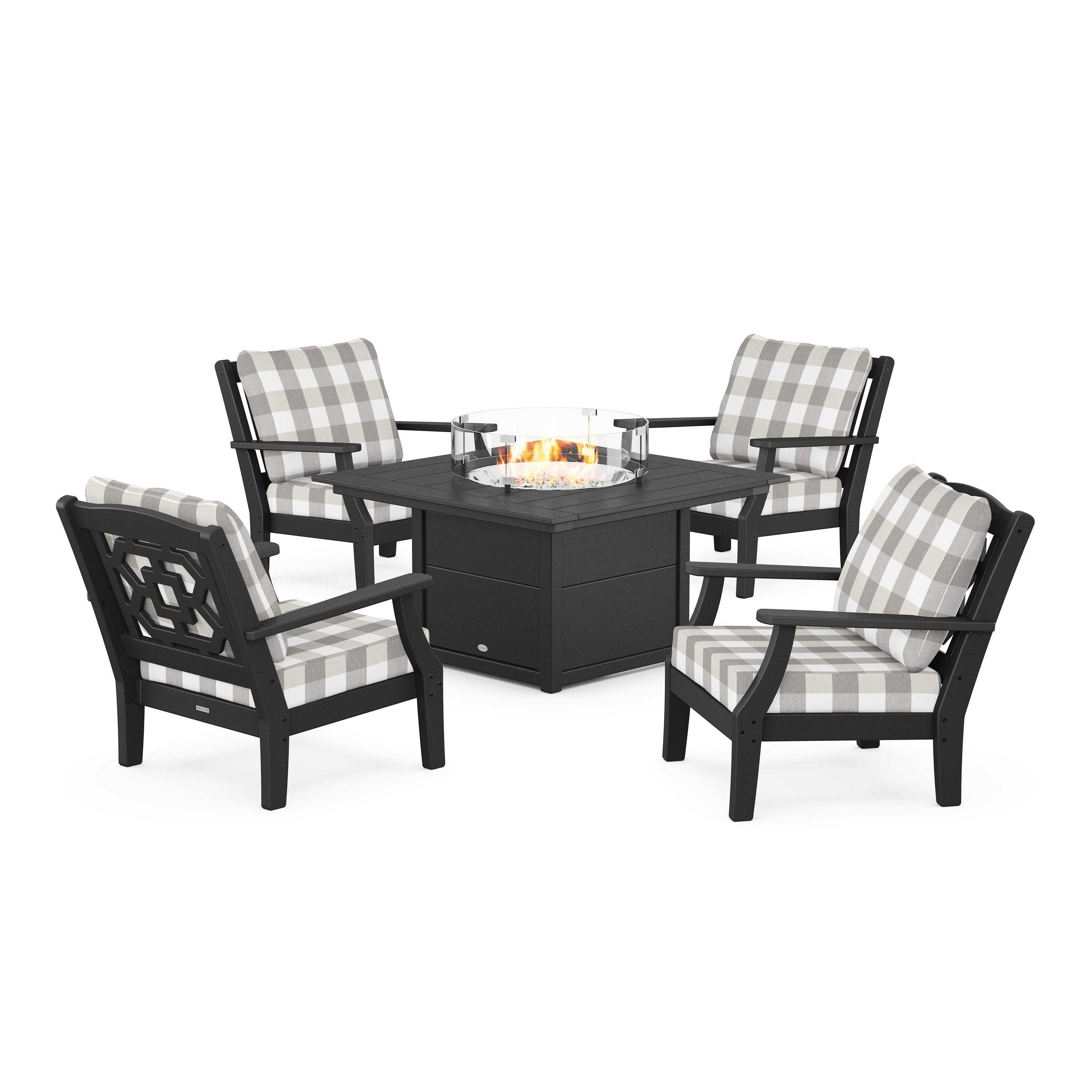 Chinoiserie 5-Piece Deep Seating Set with Fire Pit Table