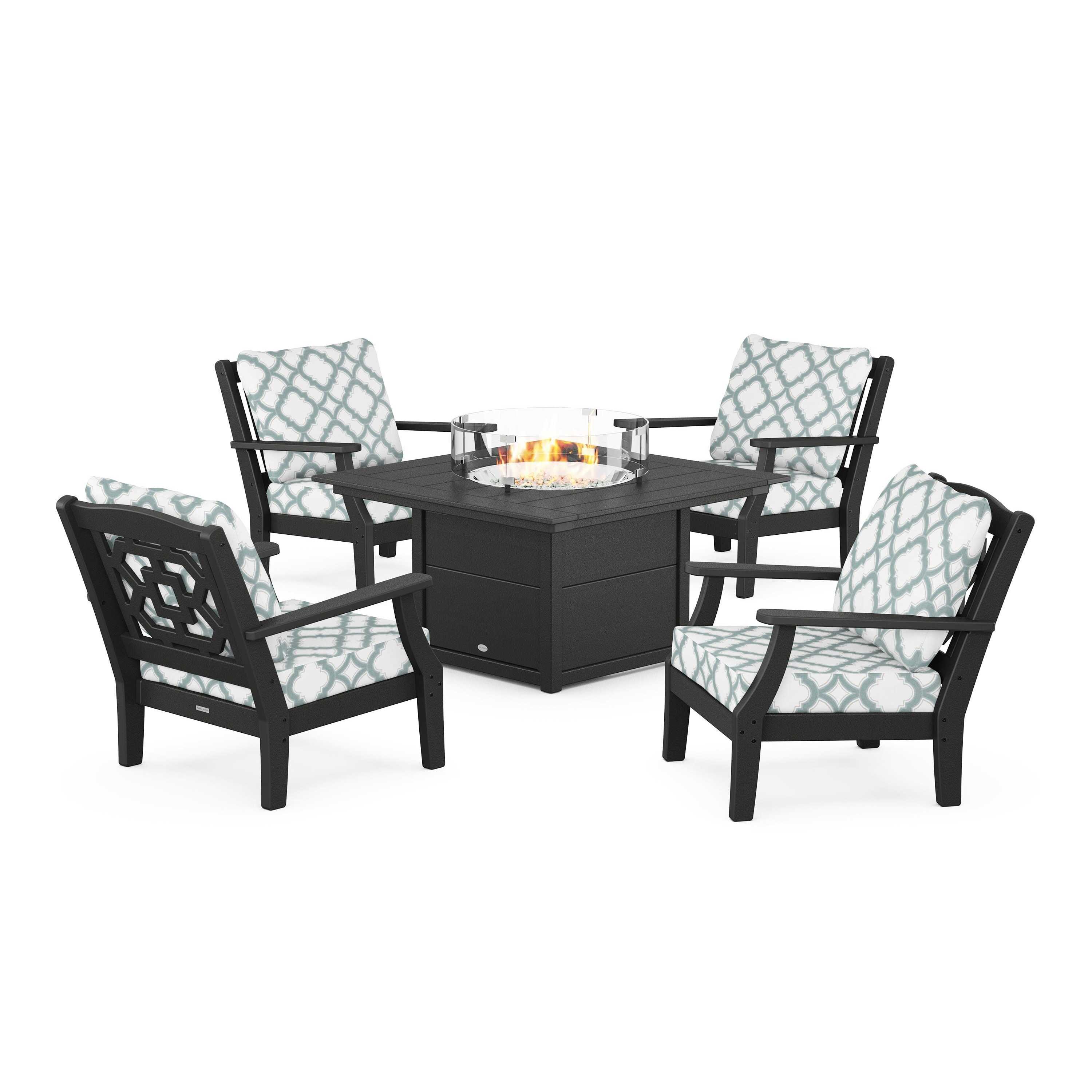 Chinoiserie 5-Piece Deep Seating Set with Fire Pit Table