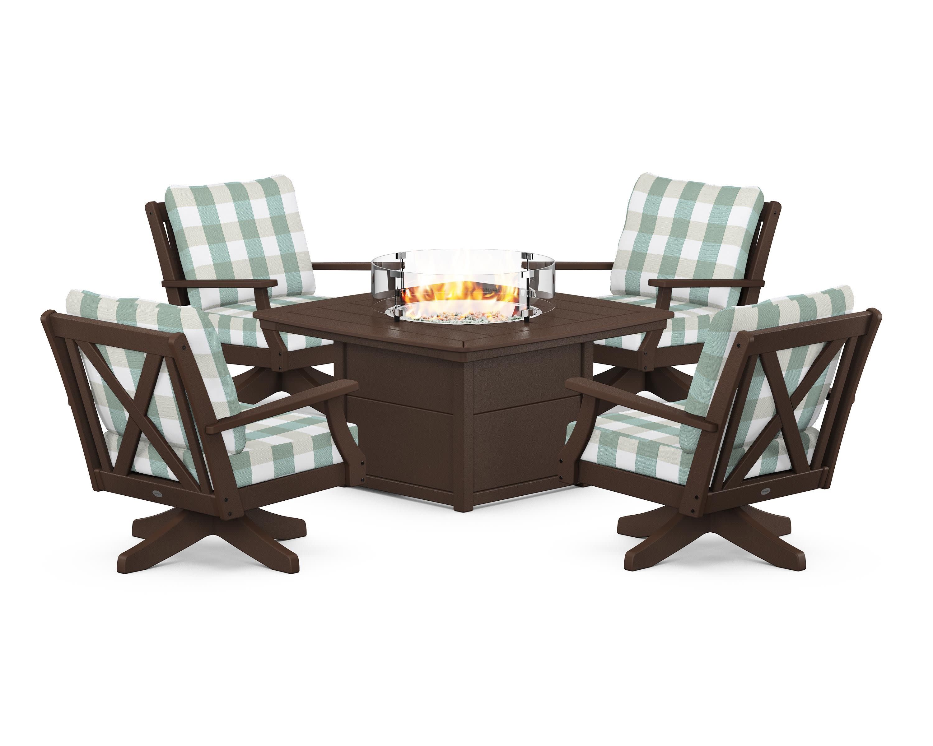 Braxton 5-Piece Deep Seating Swivel Conversation Set with Fire Pit Table