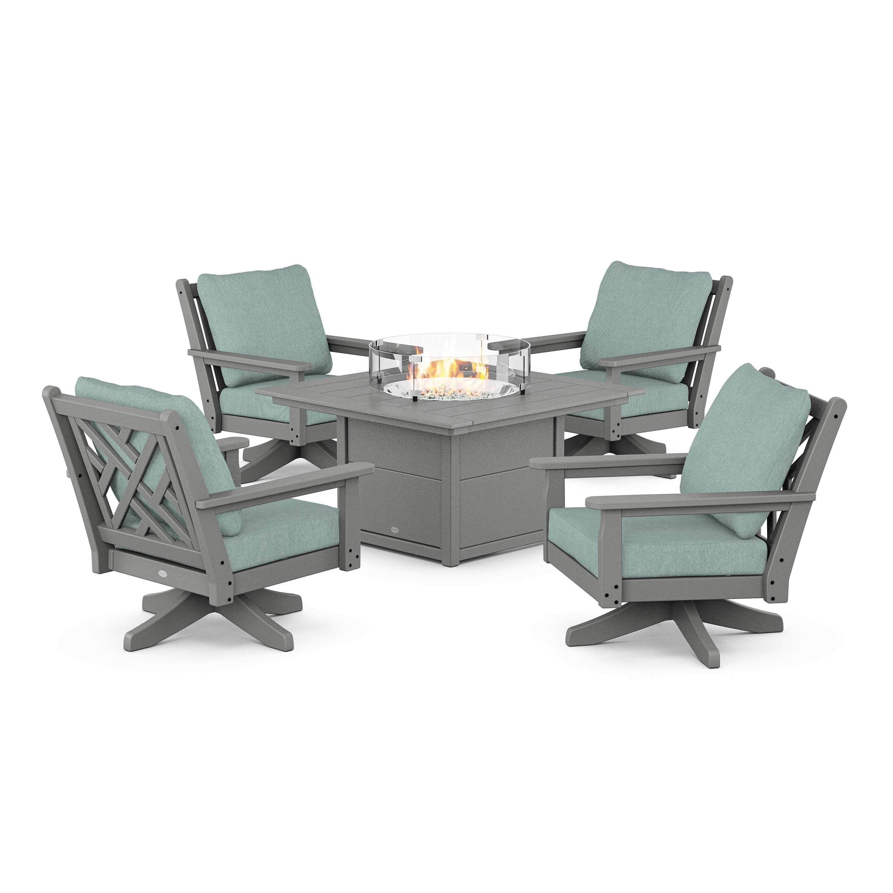 Chippendale 5-Piece Deep Seating Swivel Conversation Set with Fire Pit Table