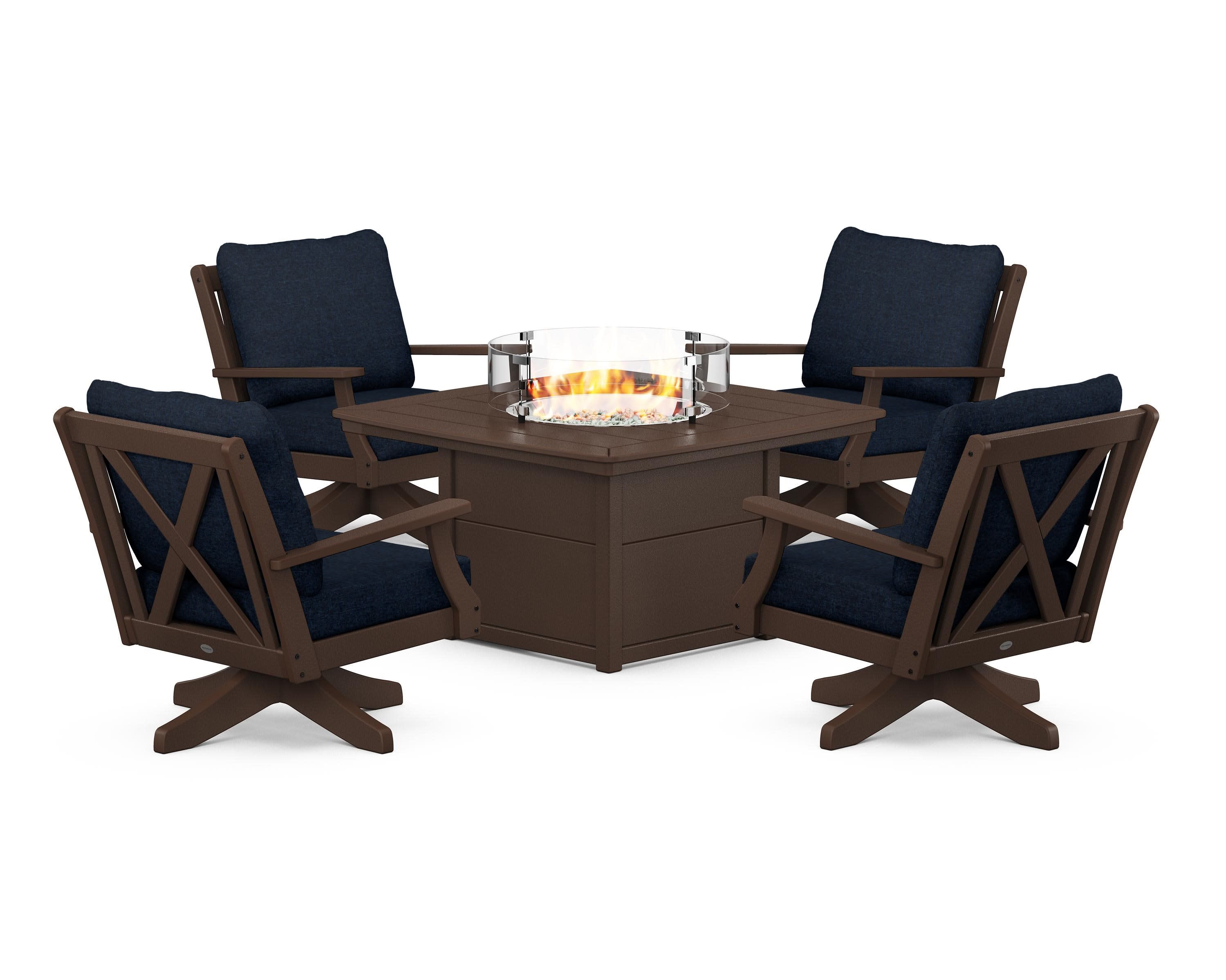 Braxton 5-Piece Deep Seating Swivel Conversation Set with Fire Pit Table