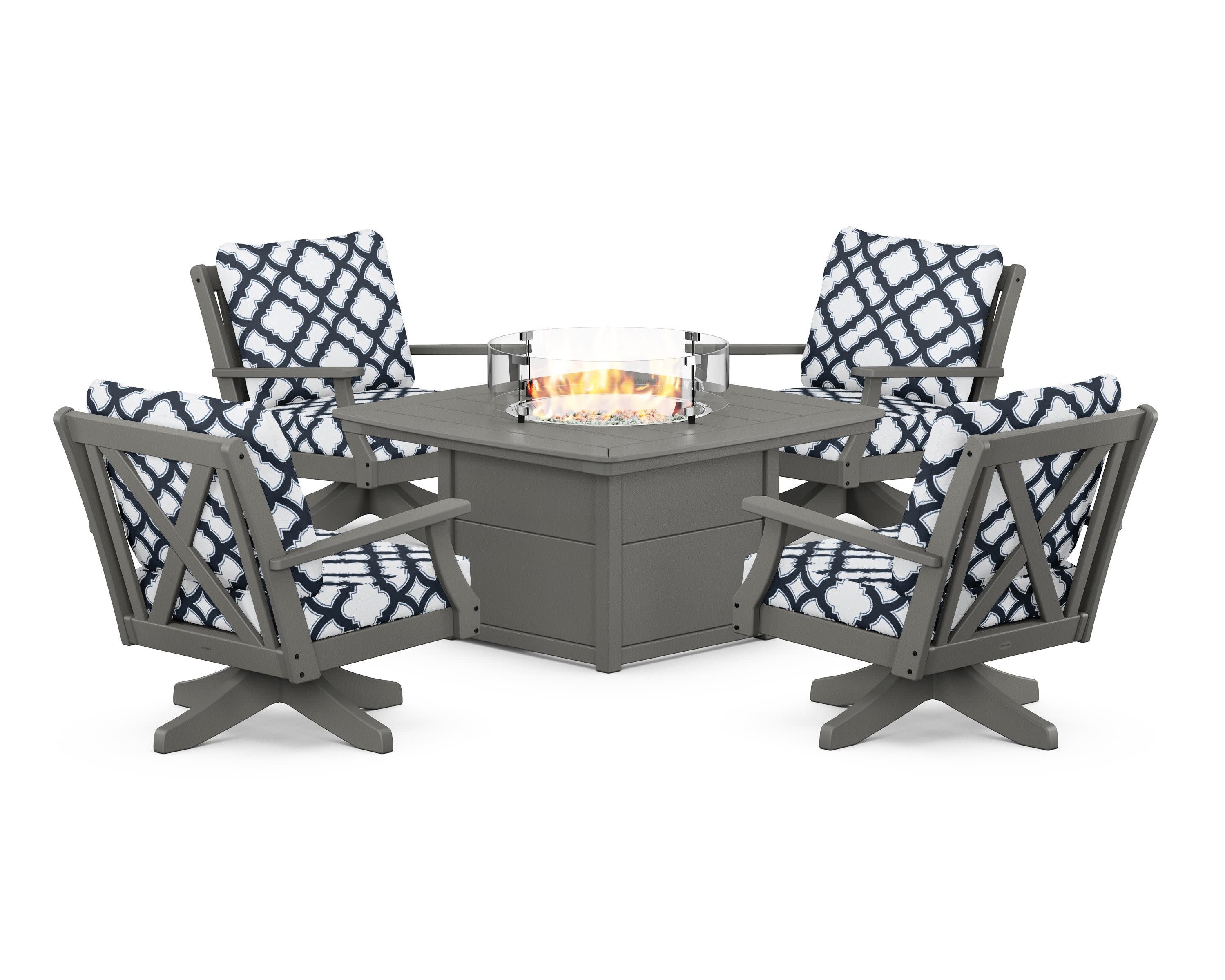 Braxton 5-Piece Deep Seating Swivel Conversation Set with Fire Pit Table